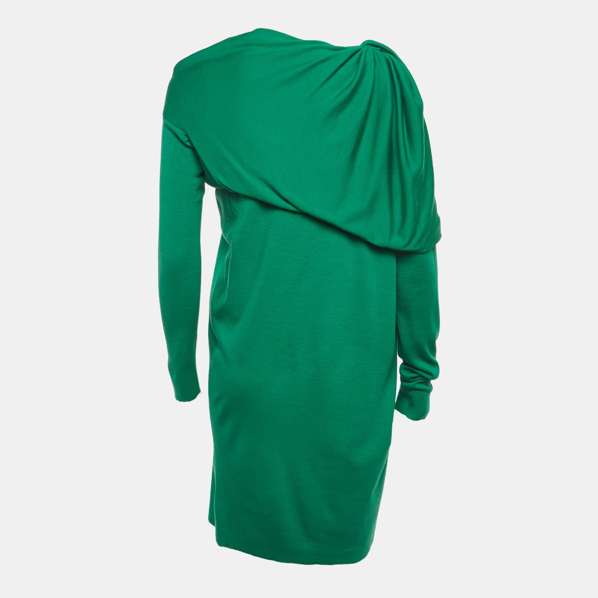 Lanvin Green Knitted Asymmetric Draped Mini Dress