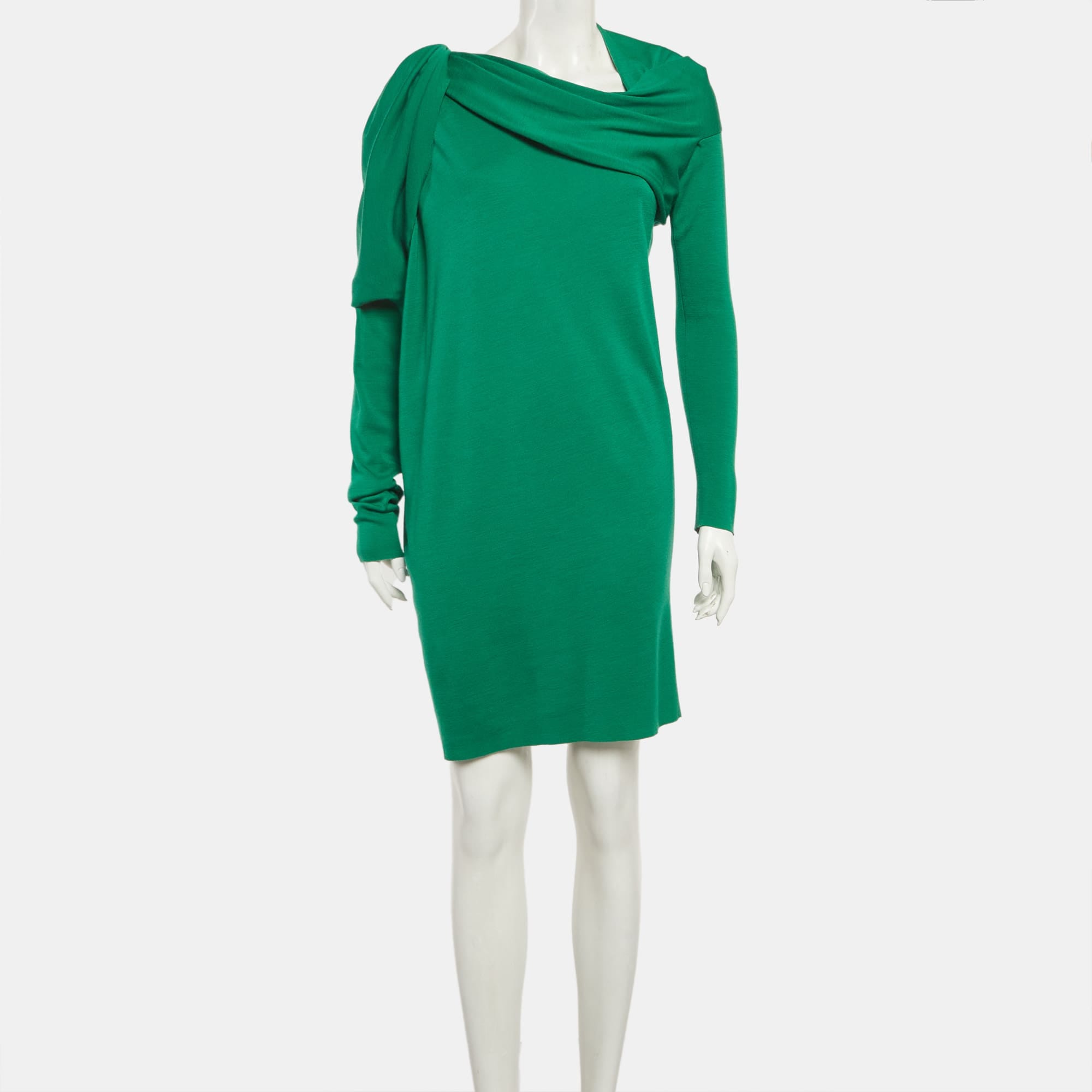 Lanvin Green Knitted Asymmetric Draped Mini Dress