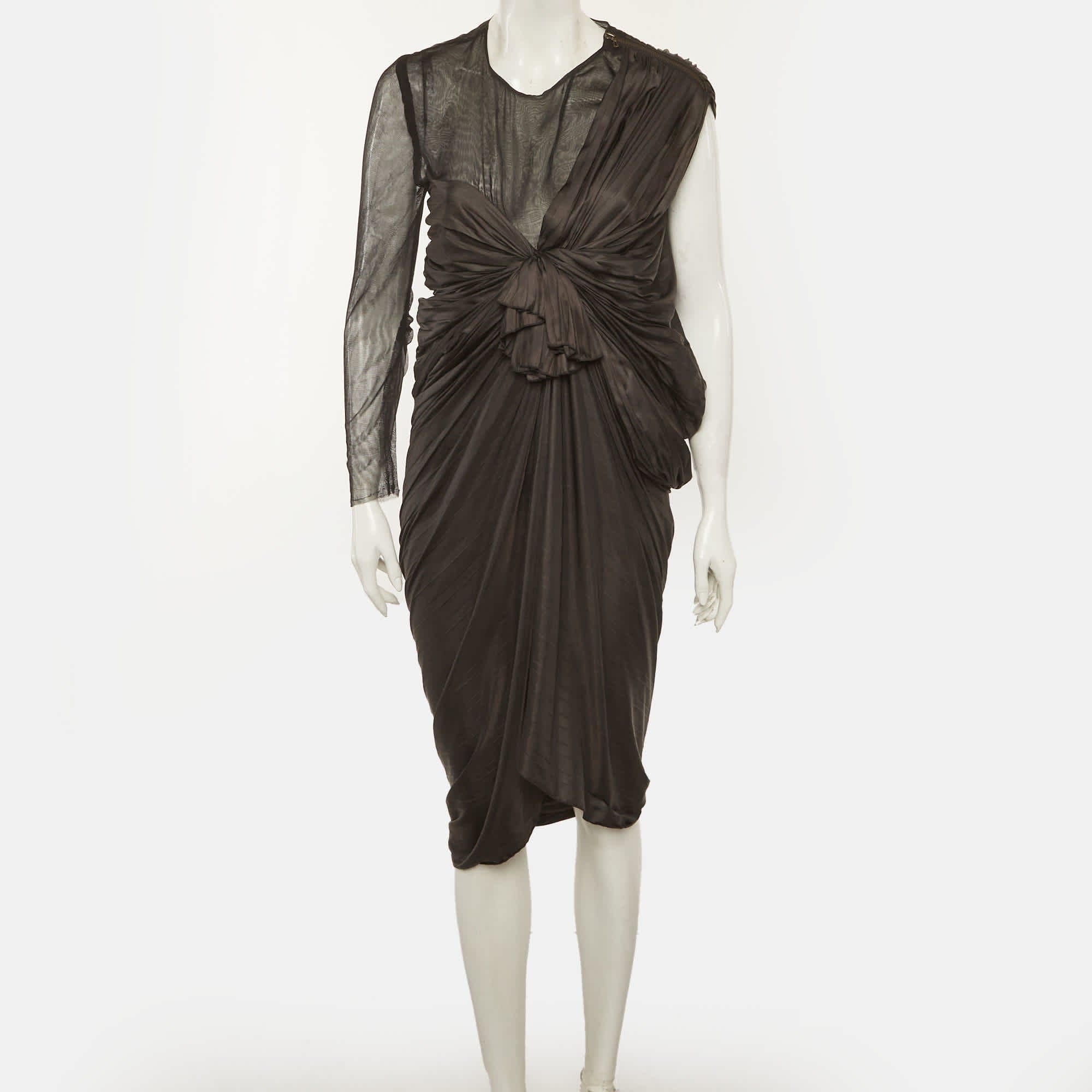 Lanvin Black Satin Bow Detail Plisse Mini Dress