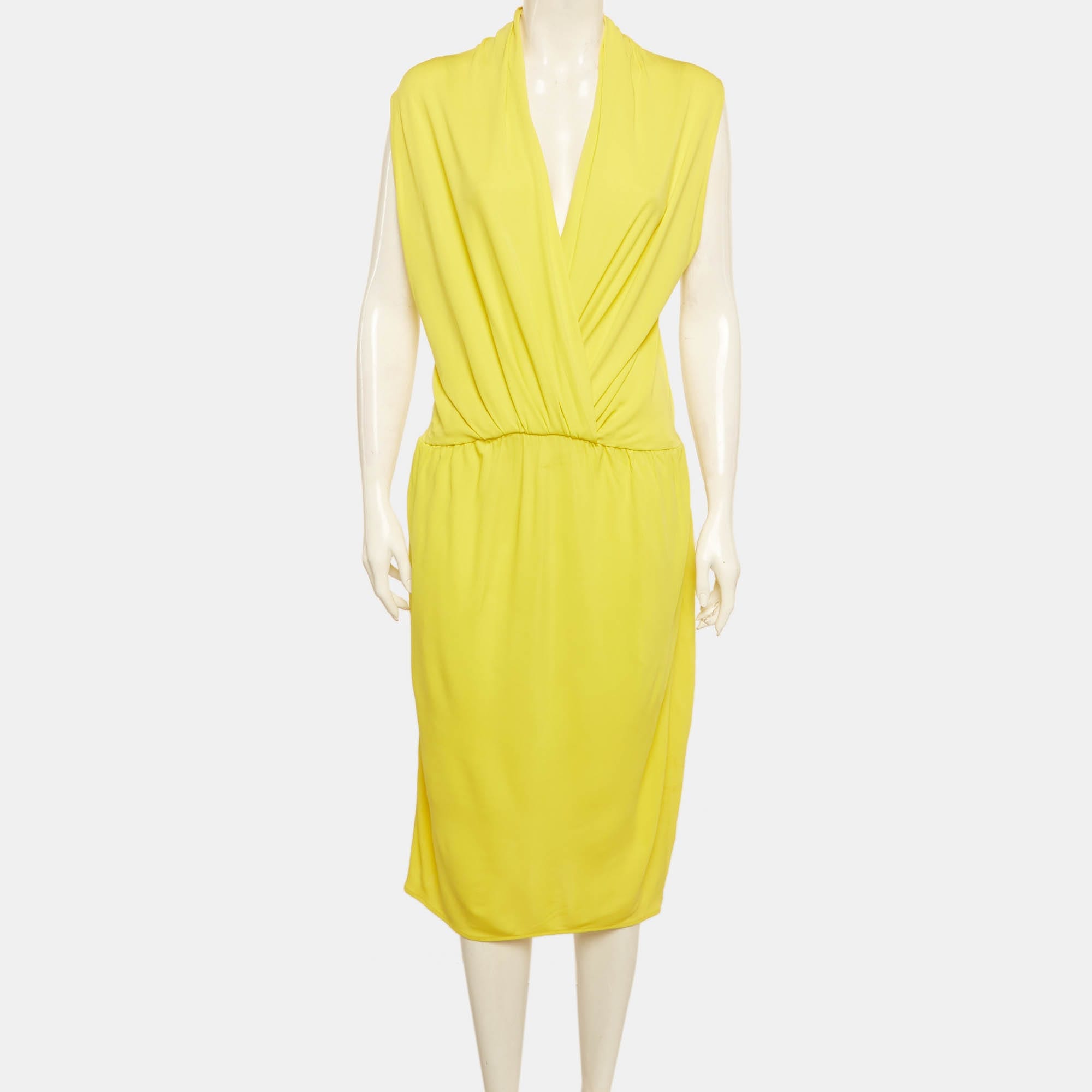 Lanvin Yellow Jersey V - Neck Midi Dress