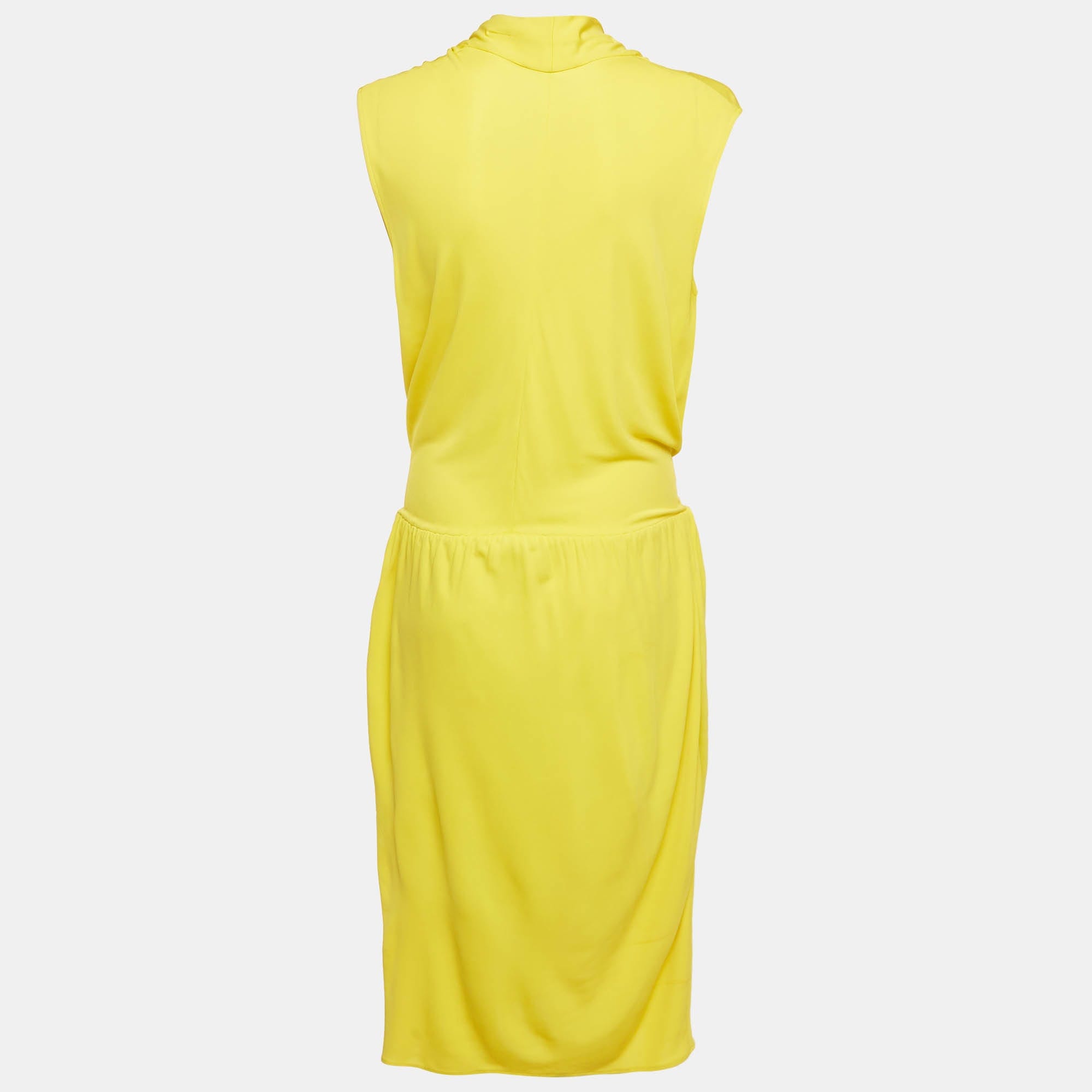 Lanvin Yellow Jersey V - Neck Midi Dress