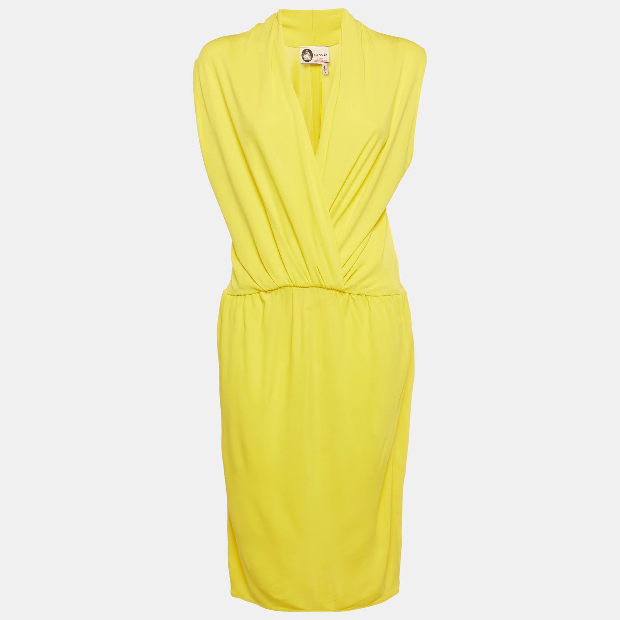 Lanvin Yellow Jersey V - Neck Midi Dress