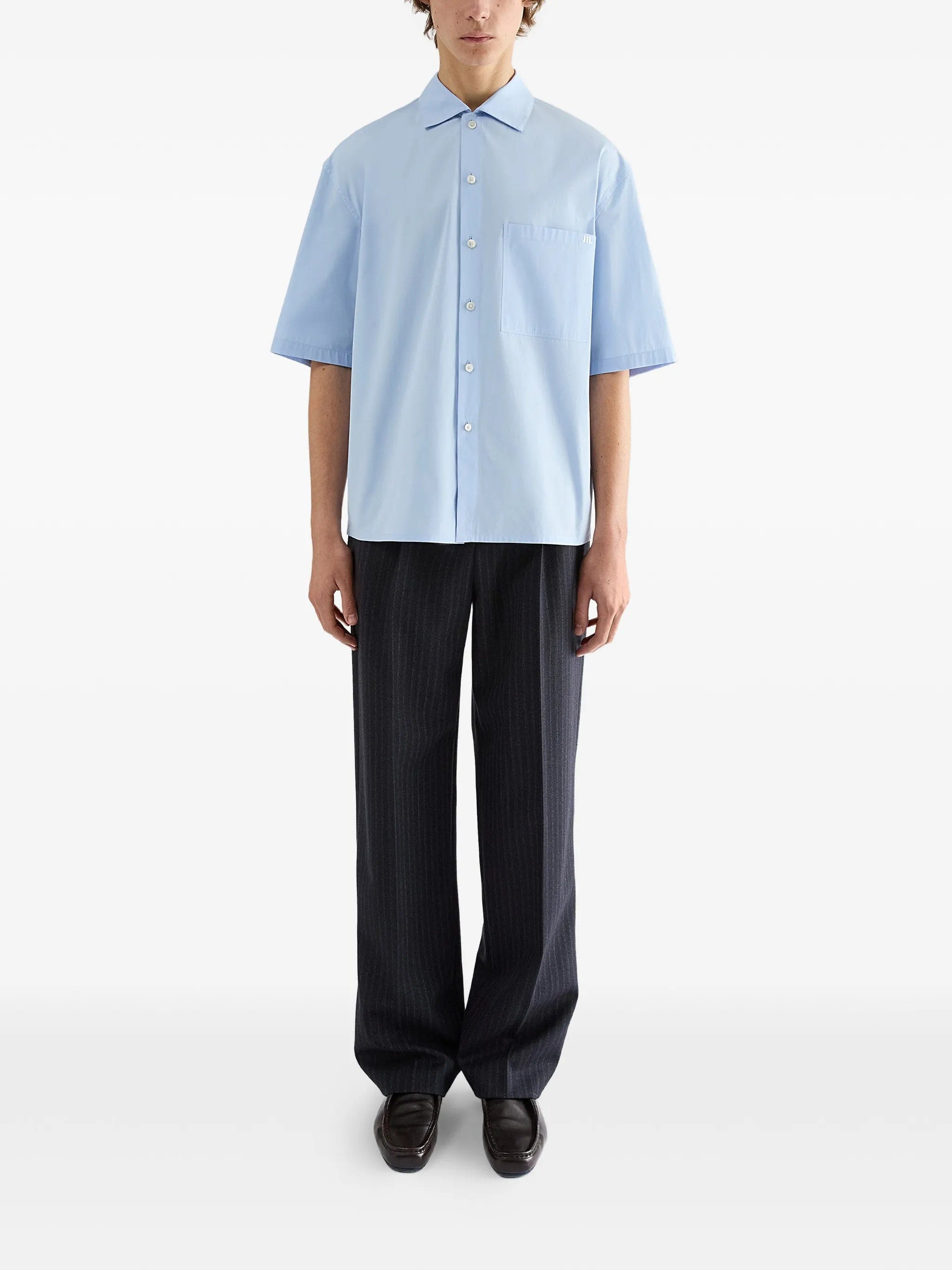 Jil Sander logo - embroidered poplin shirt