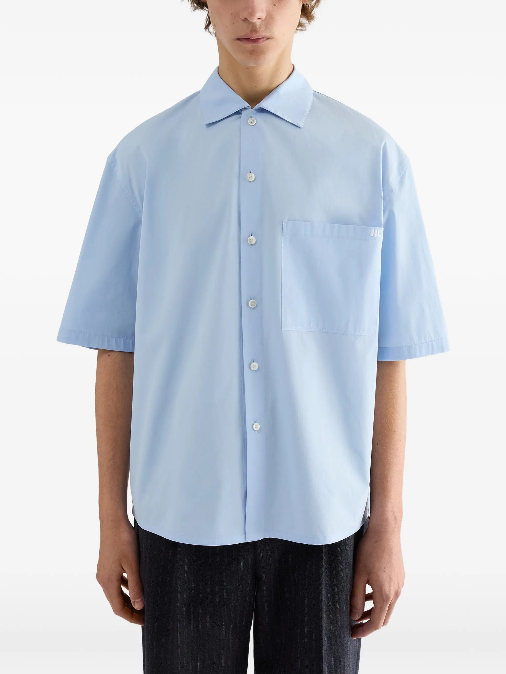 Jil Sander logo - embroidered poplin shirt