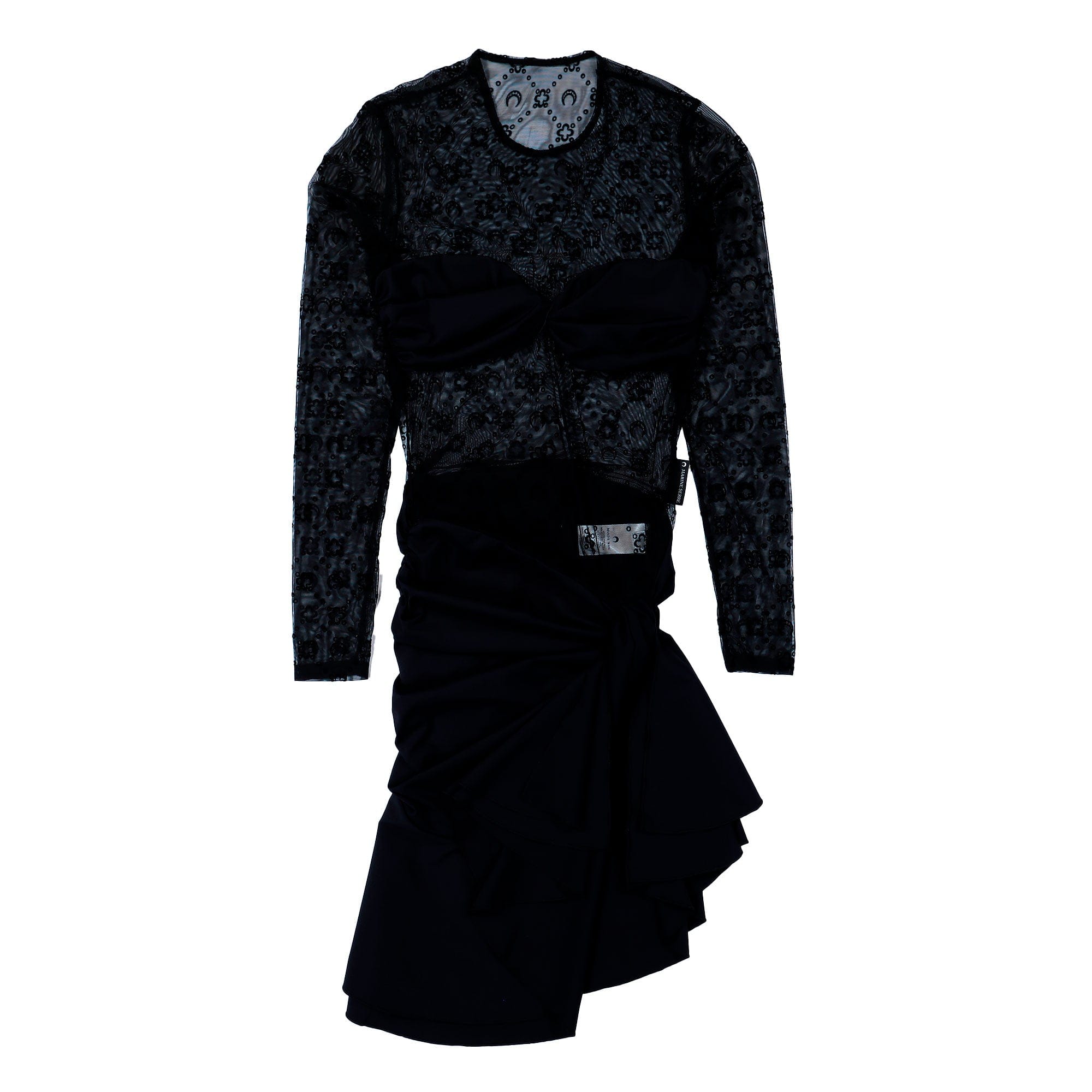 Marine Serre Moonogram Mesh Flock Ruffles Mini Dress
