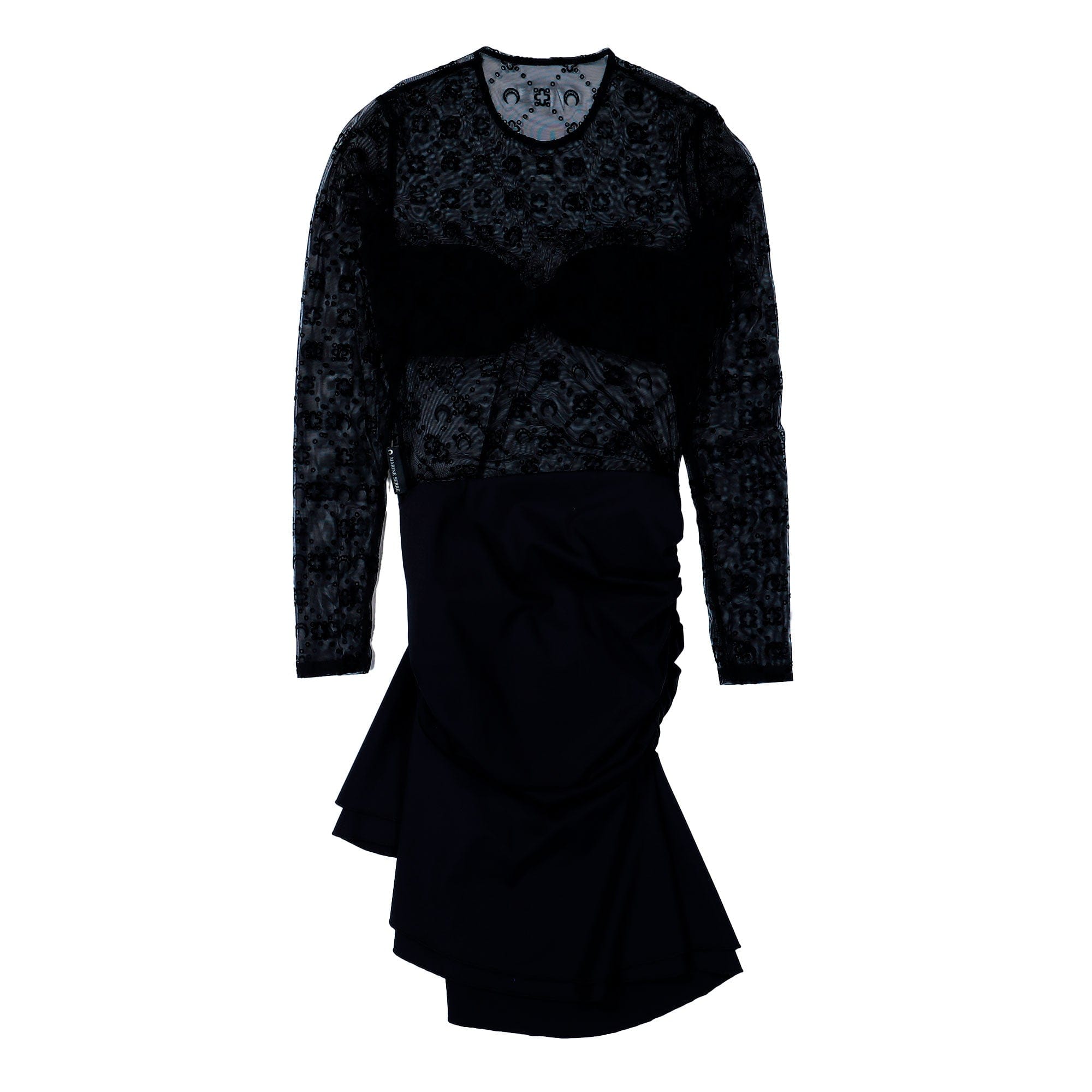 Marine Serre Moonogram Mesh Flock Ruffles Mini Dress