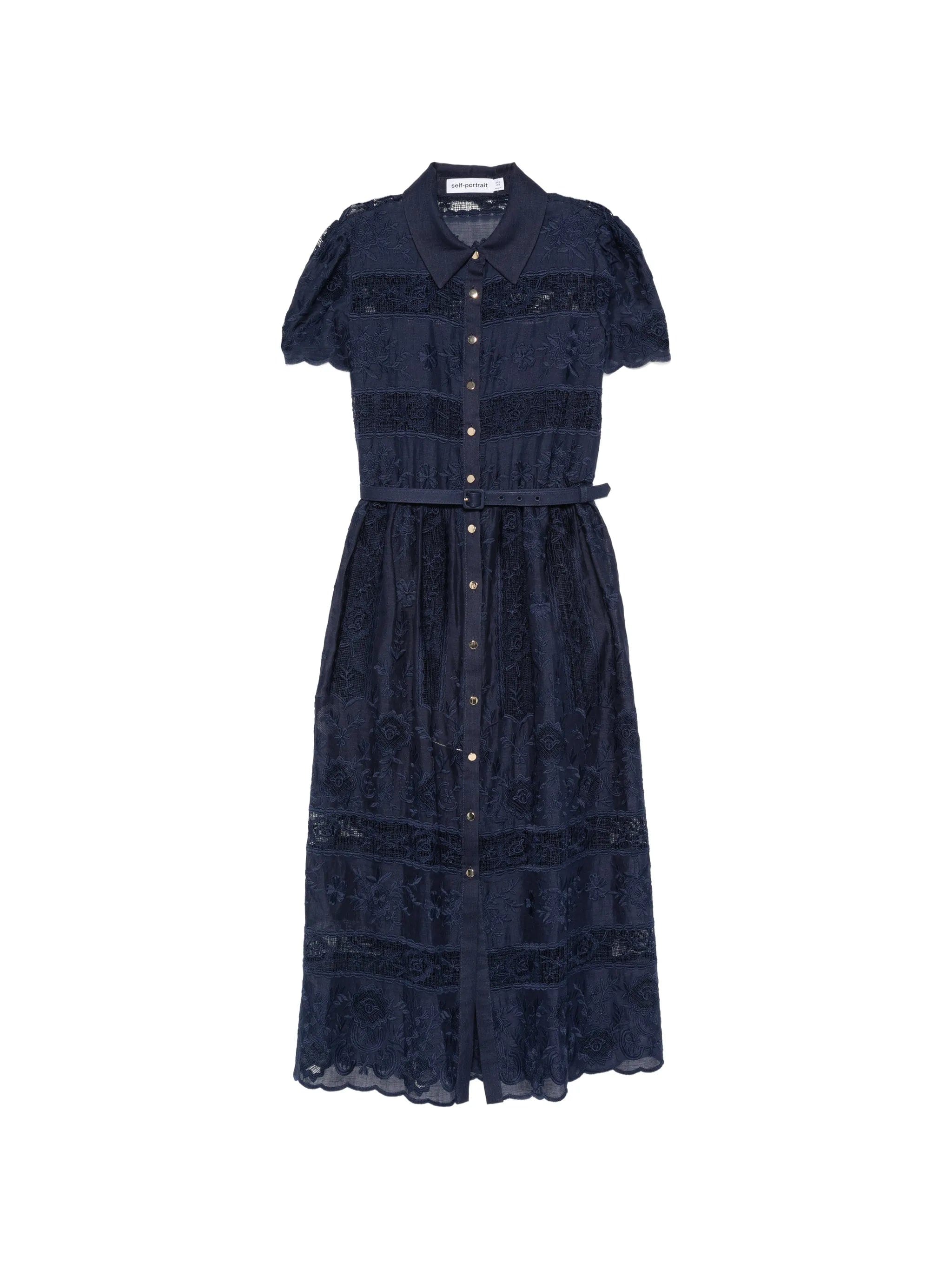 Self-Portrait embroidered belted midi dress