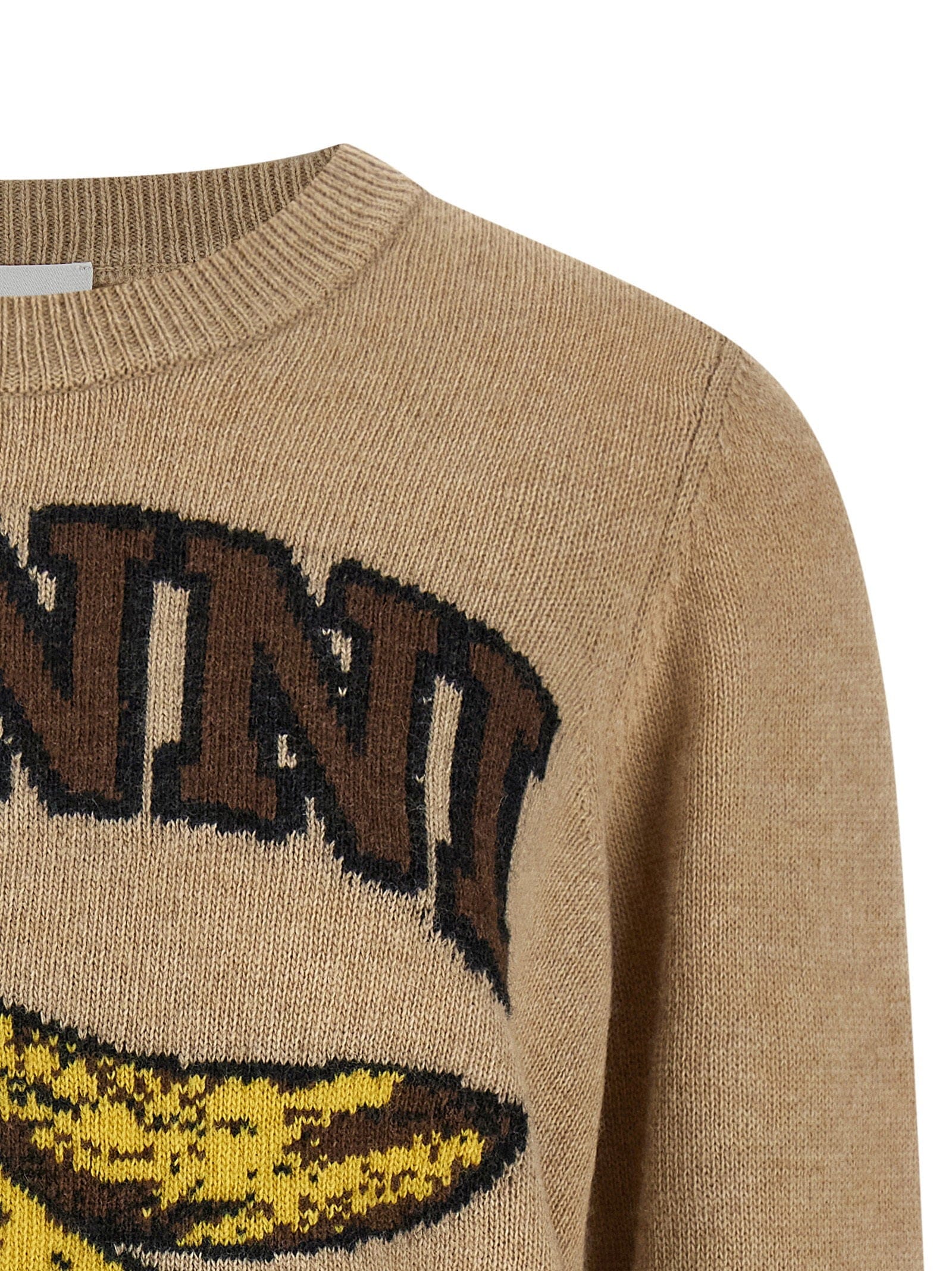 Ganni Banana - Graphic Intarsia Knit Sweater — Beige