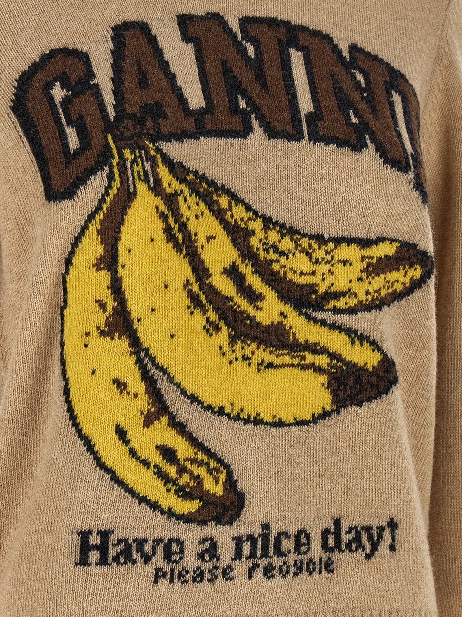 Ganni Banana - Graphic Intarsia Knit Sweater — Beige