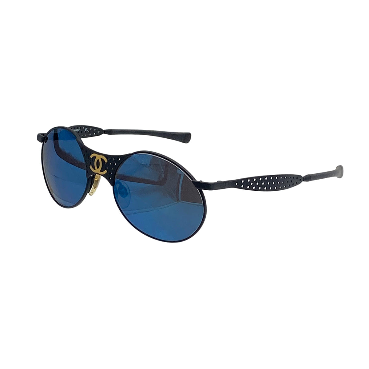 Purpose VINTAGE CHANEL COCOMARK SUNGLASSES BLUE LENS BLACK EYEWEAR 90324631