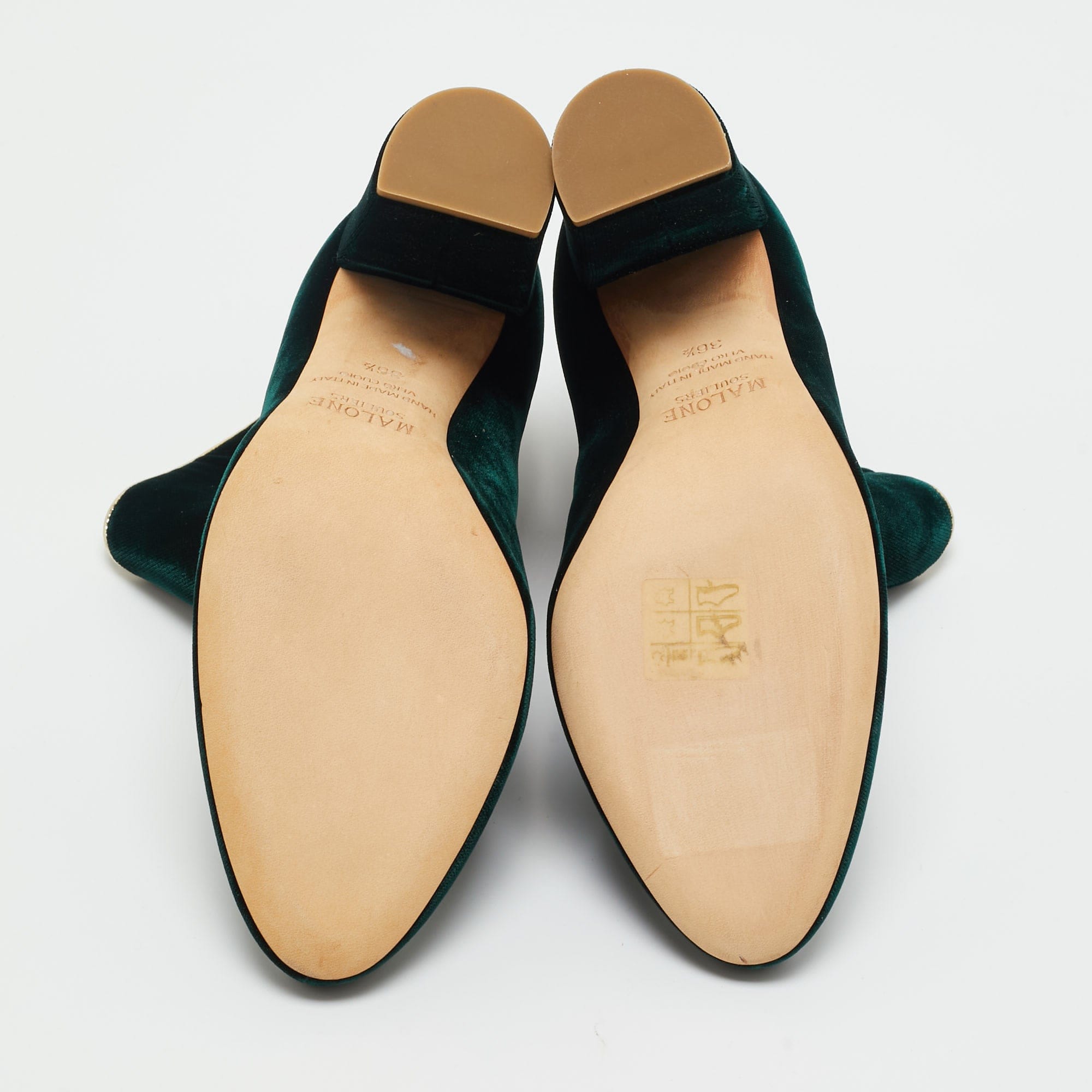 Malone Souliers Dark Green Velvet Eula Booties
