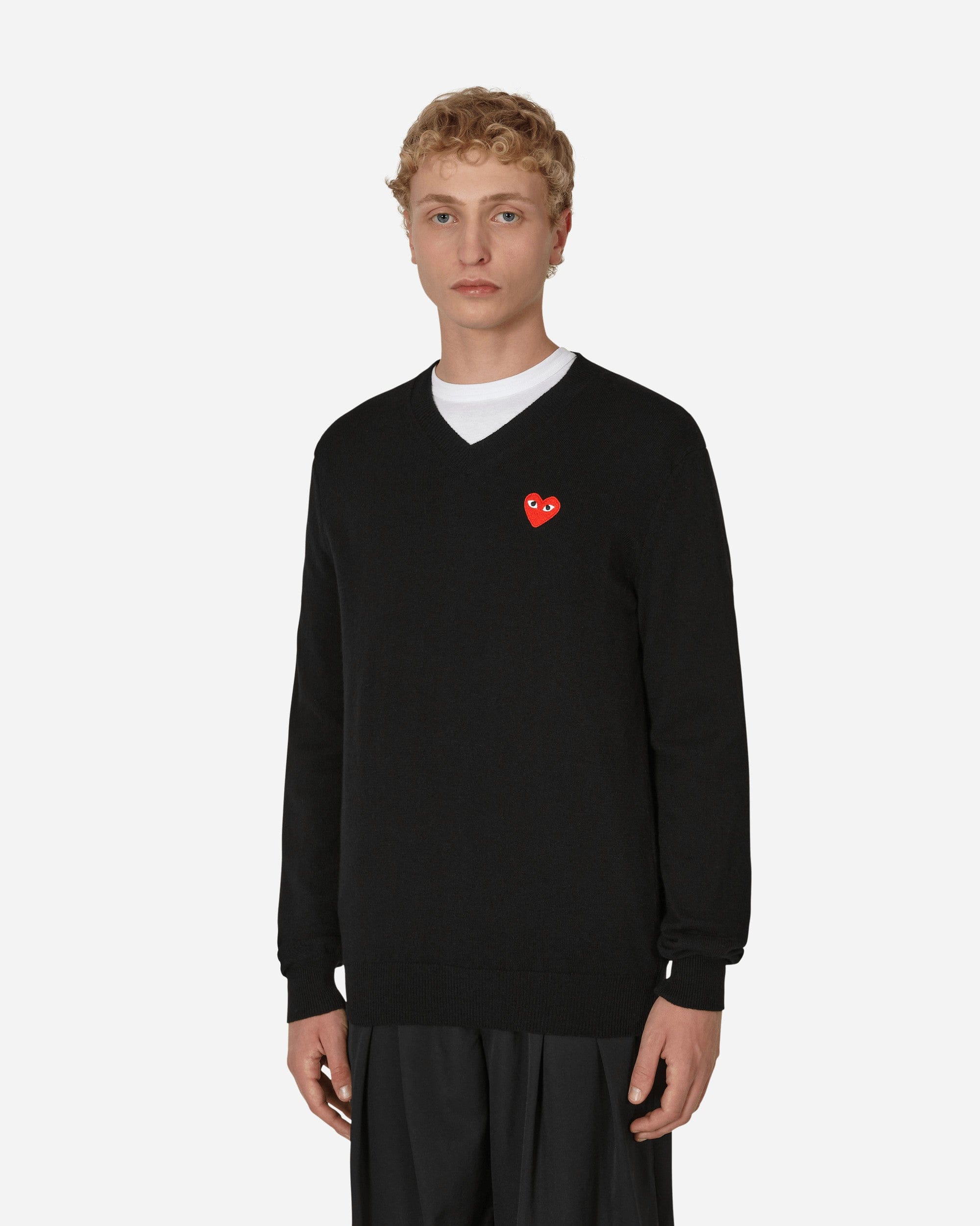 Comme des Garçons Play Heart V - Neck Sweater Black