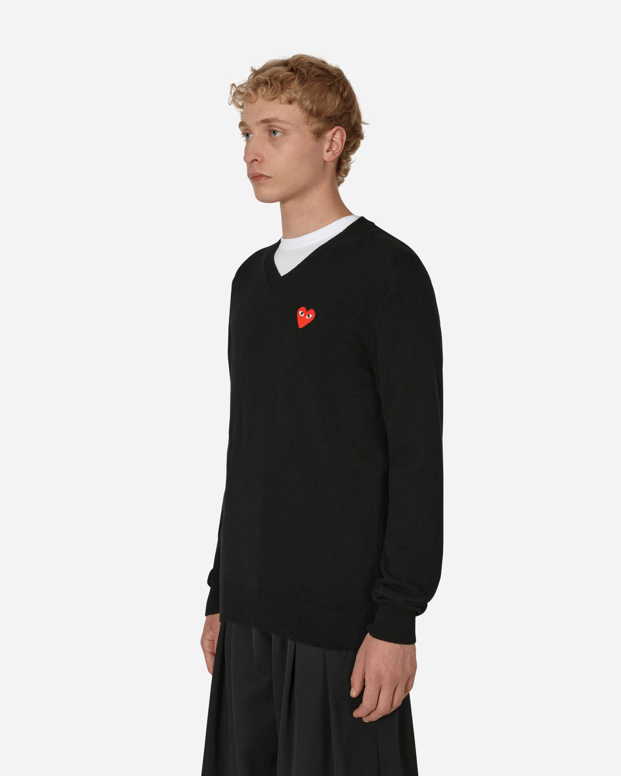 Comme des Garçons Play Heart V - Neck Sweater Black