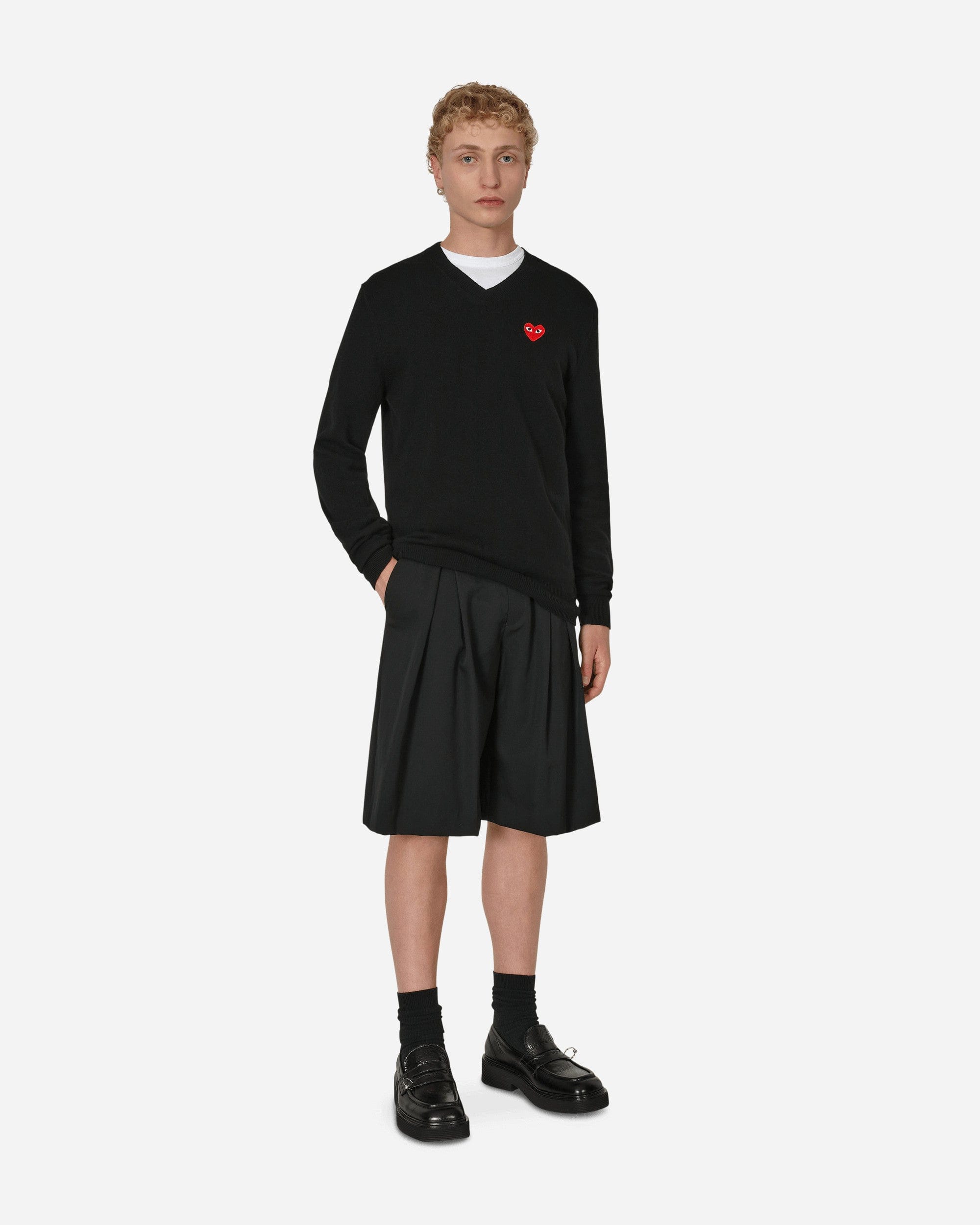 Comme des Garçons Play Heart V - Neck Sweater Black