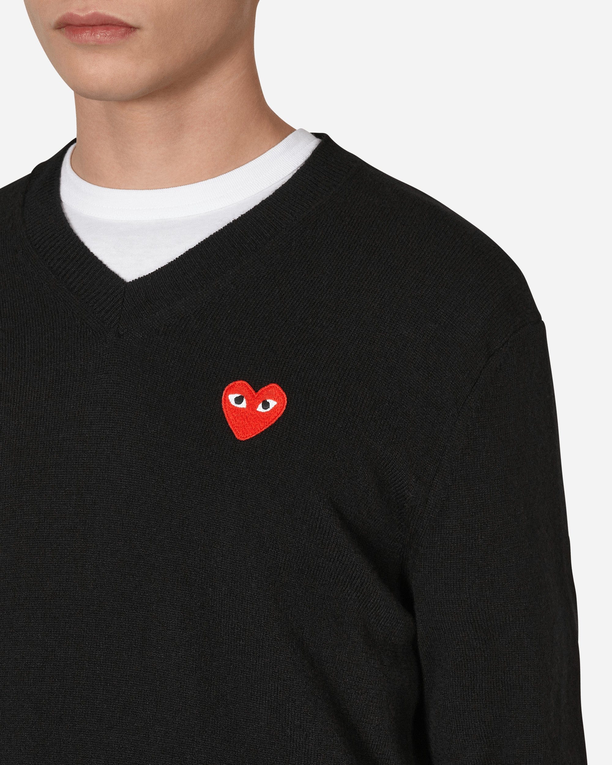Comme des Garçons Play Heart V - Neck Sweater Black