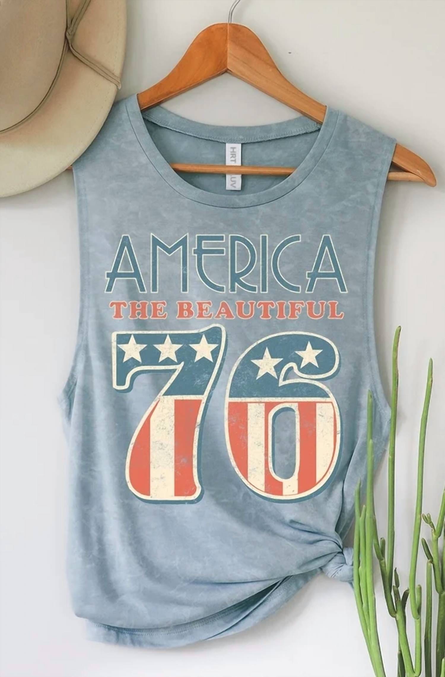 Vintage Women's America 76 Graphic Tank Top In Mineral Vintage Blue