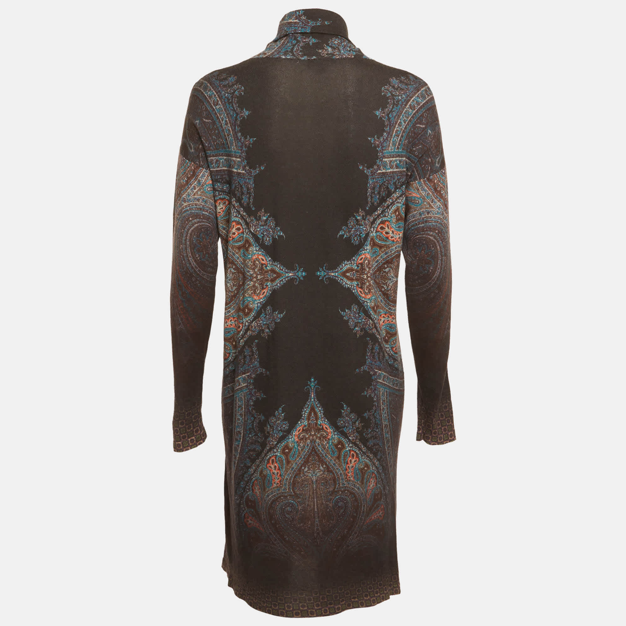 Etro Multicolour Paisley Print Knit Turtle Neck Mini Dress