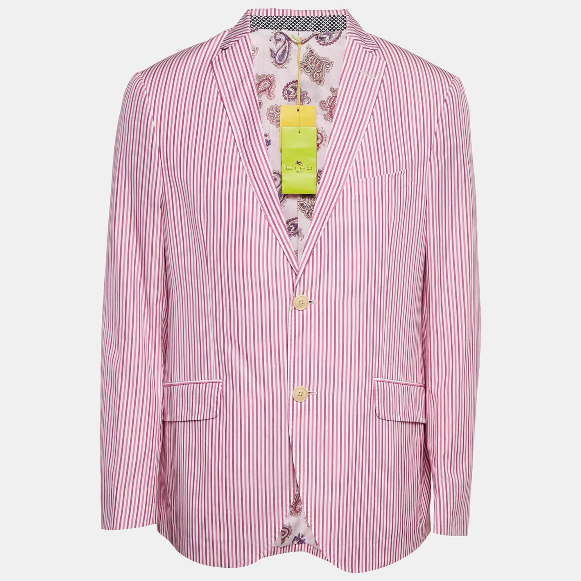 Etro Pink Striped Cotton Single Breasted Blazer
