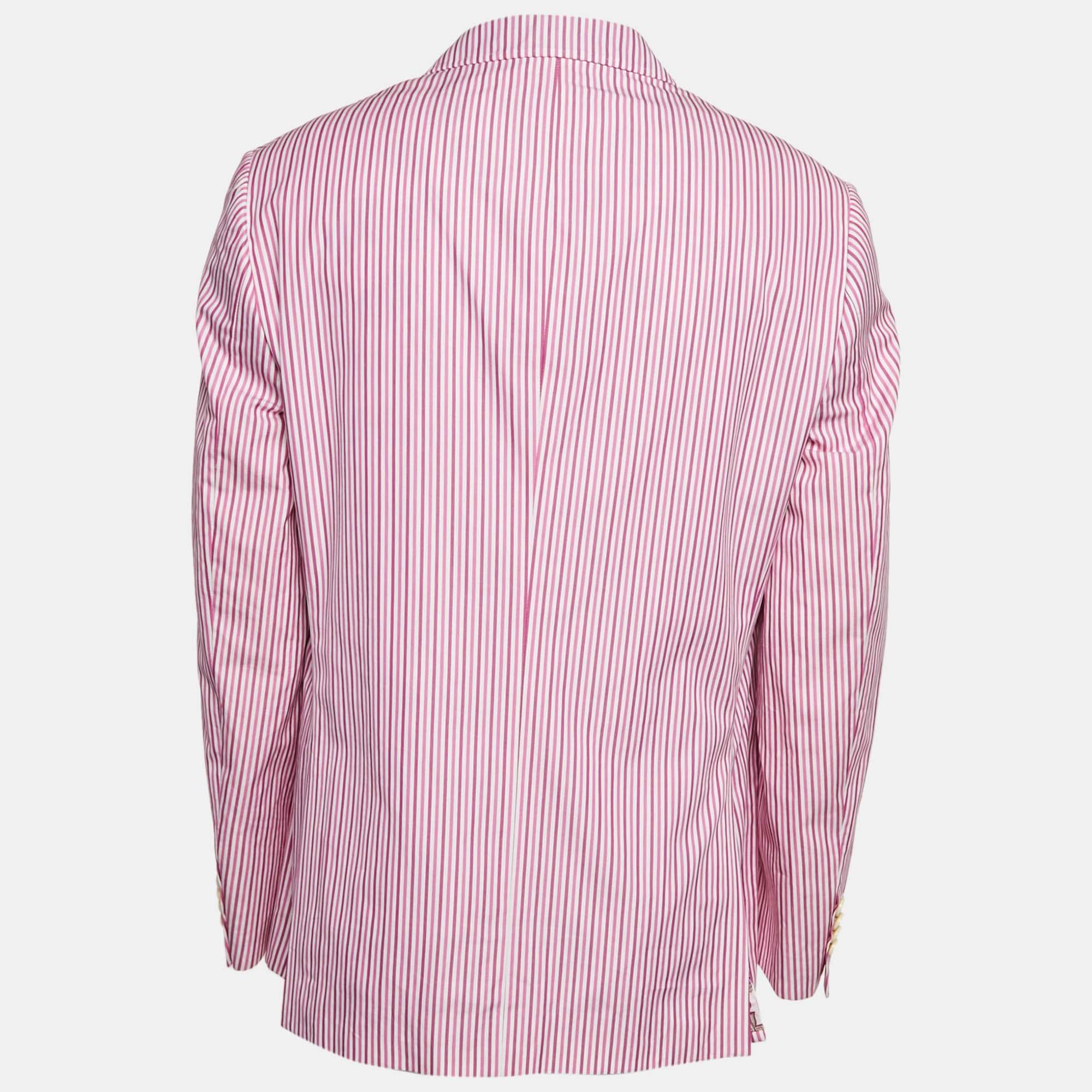 Etro Pink Striped Cotton Single Breasted Blazer
