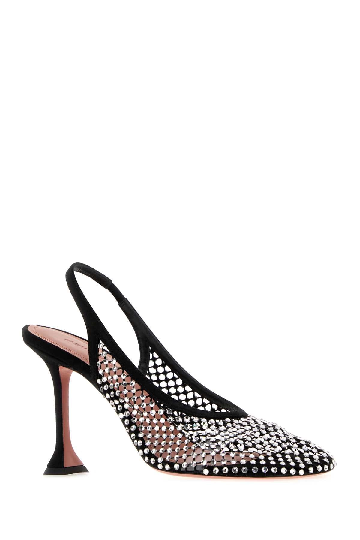 Amina Muaddi Dolly Crystal Heel — Black