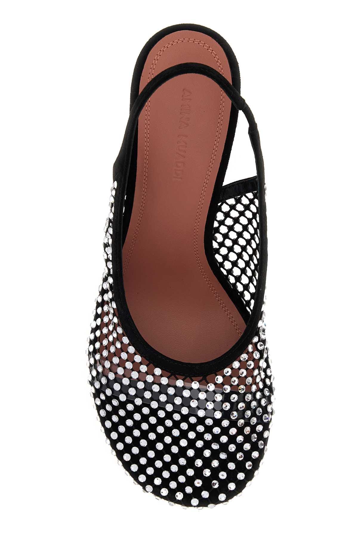 Amina Muaddi Dolly Crystal Heel — Black