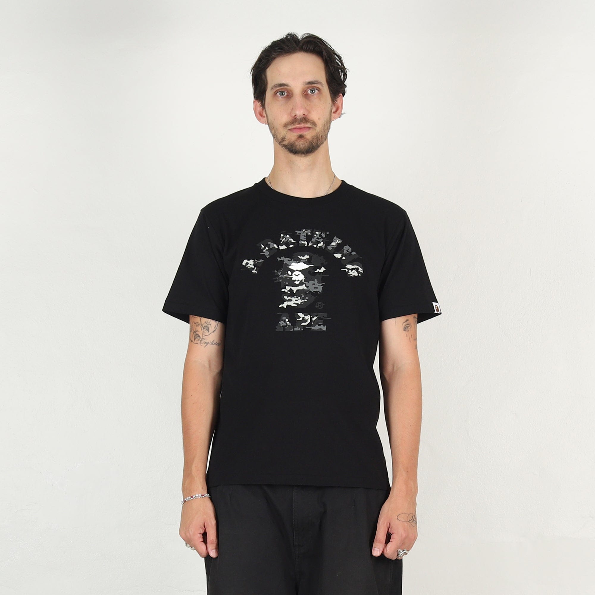 A Bathing Ape Multi Pixel Camo College T - Shirt - Black/Black