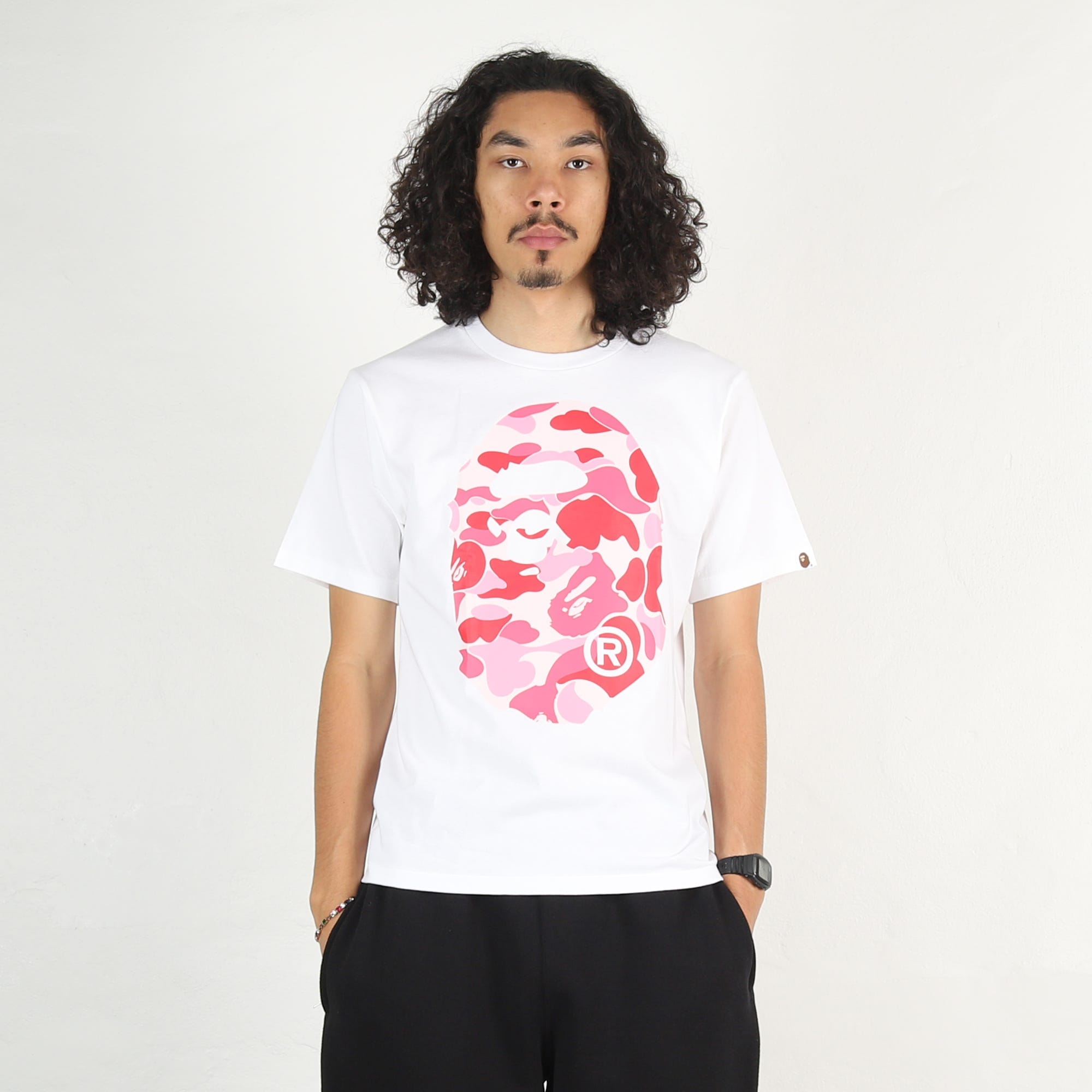 A Bathing Ape ABC Camo Big Ape Head T - Shirt - White/Pink