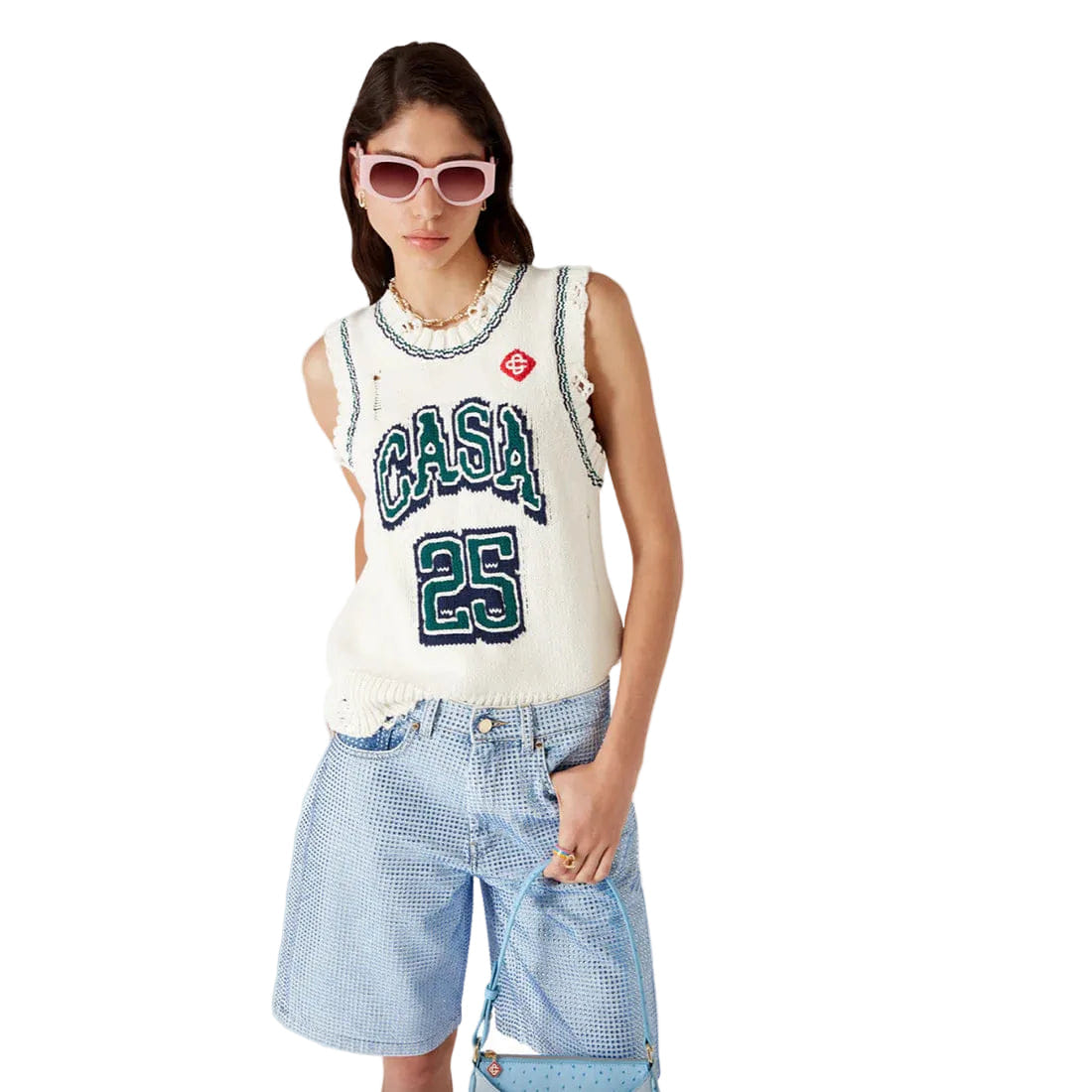 Casablanca Intarsia Baseball Top White