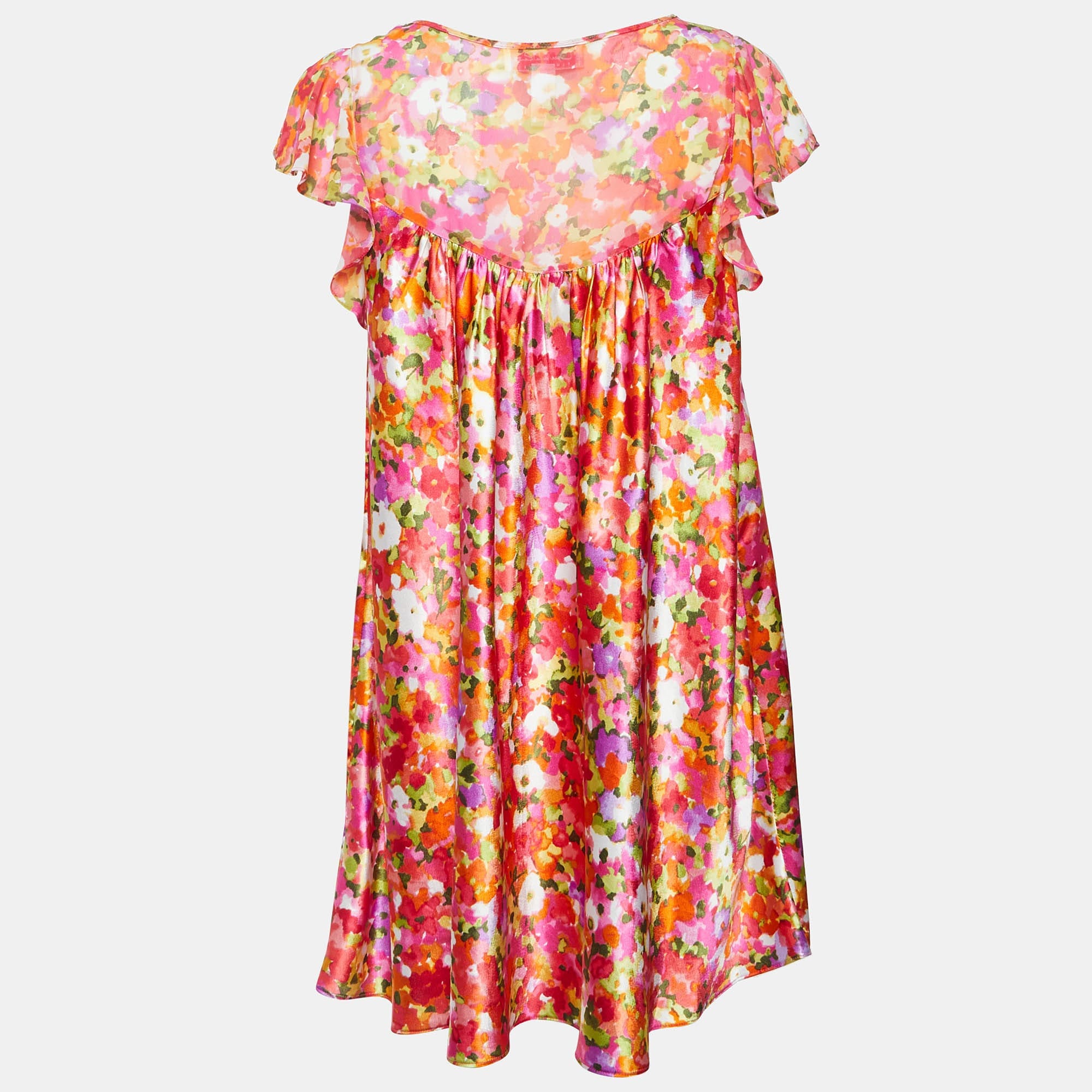 Oscar De La Renta Pink Label Multicolor Floral Print Satin Night Gown