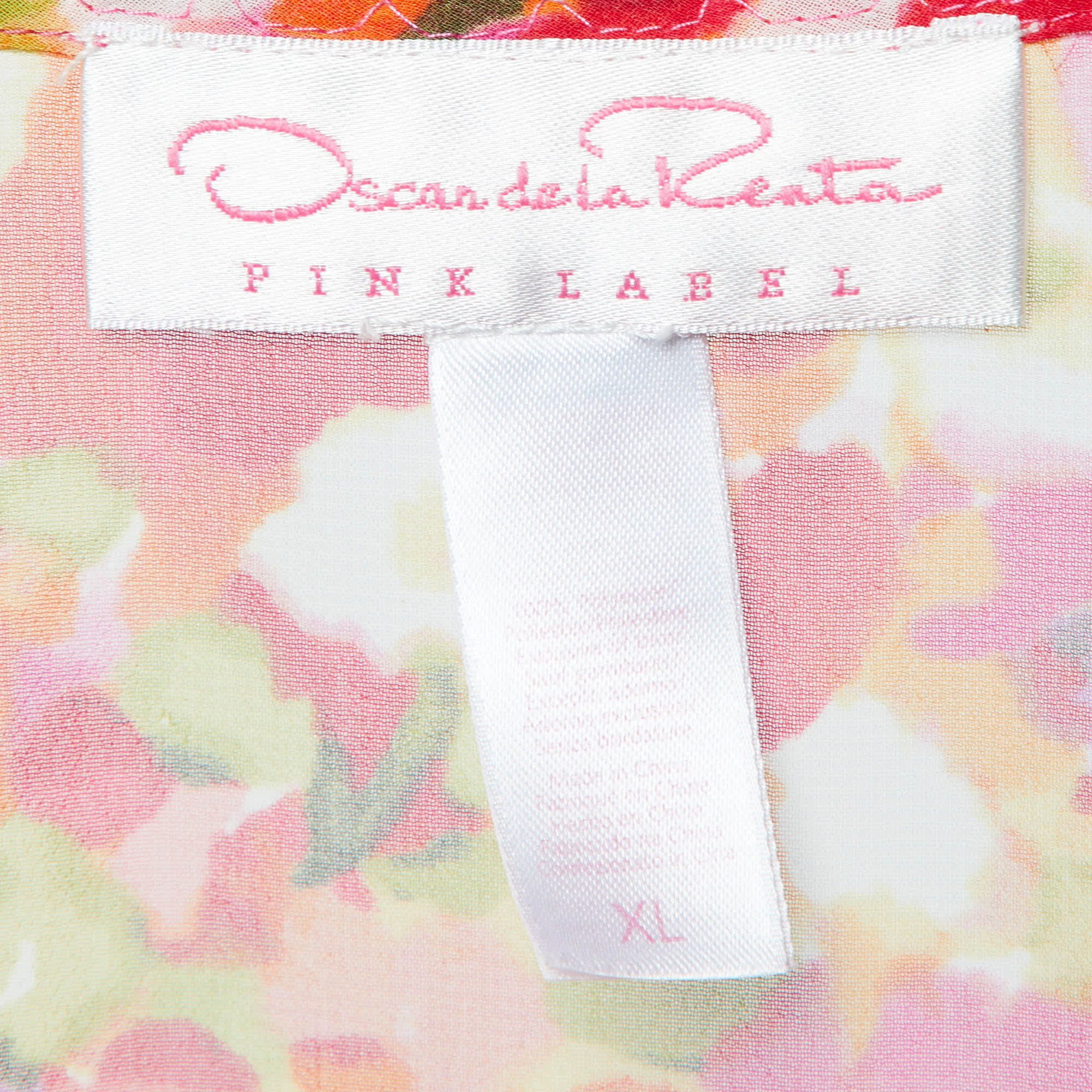 Oscar De La Renta Pink Label Multicolor Floral Print Satin Night Gown