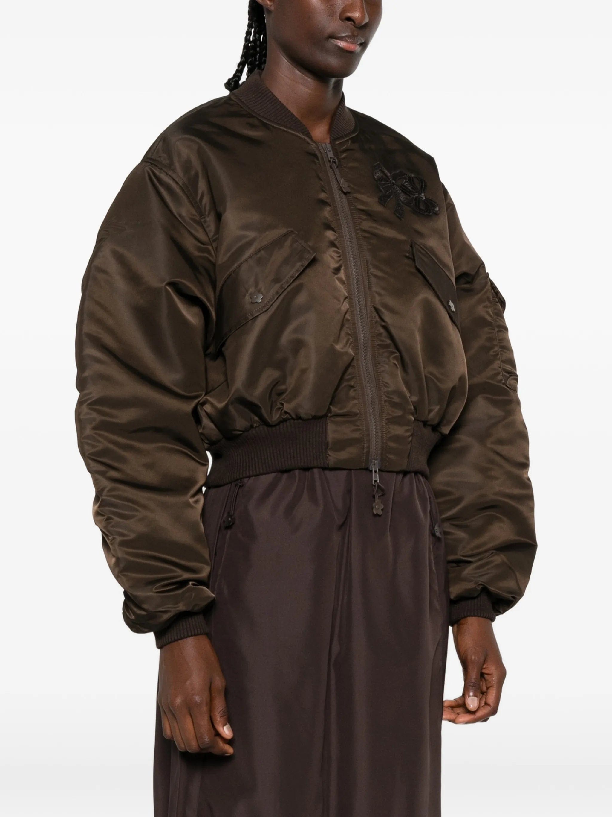 Cecilie Bahnsen ruched - sleeve cropped bomber jacket