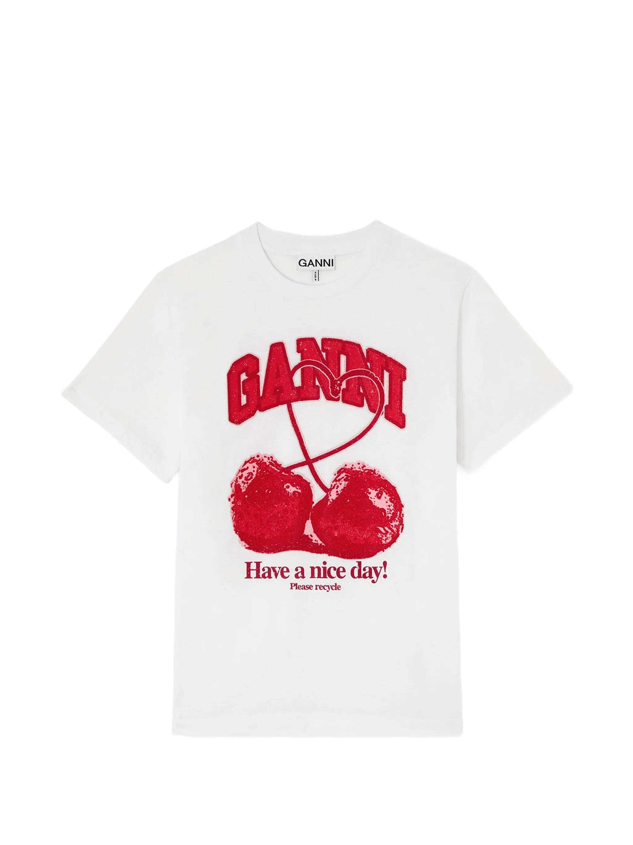 GANNI bead - embellished chery - print T - shirt
