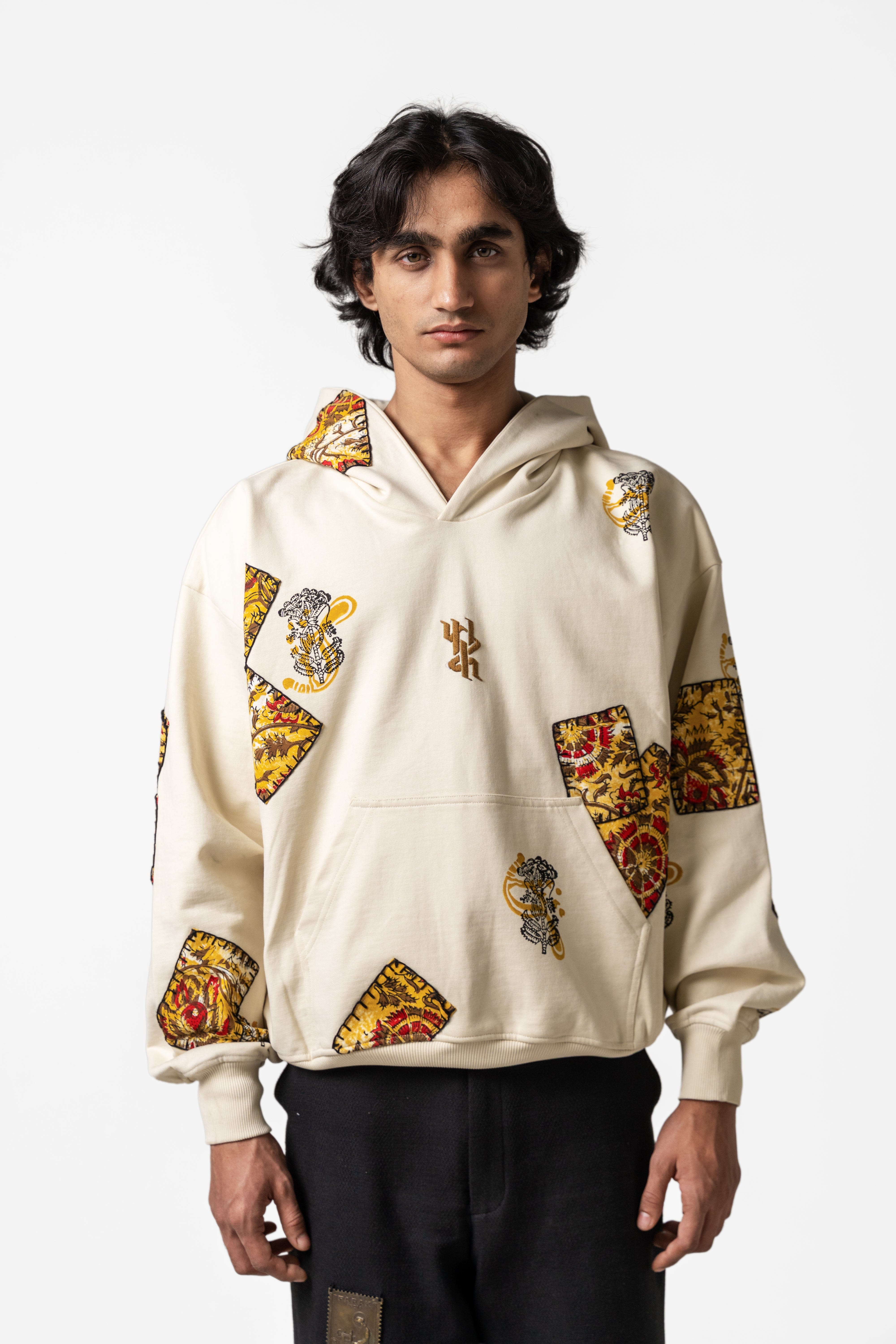 F A R A K Mustard Blockprinted Hoodie