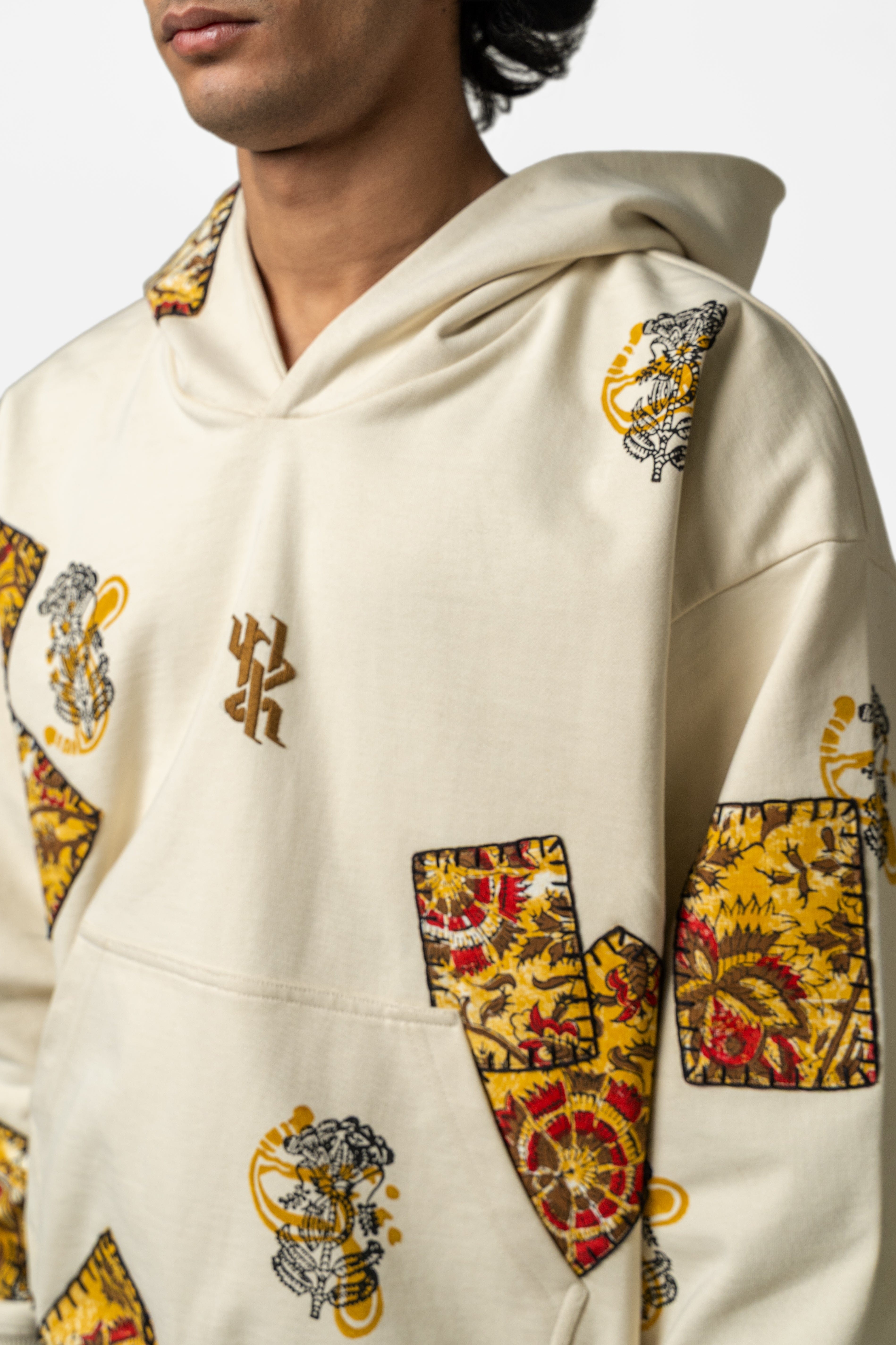 F A R A K Mustard Blockprinted Hoodie