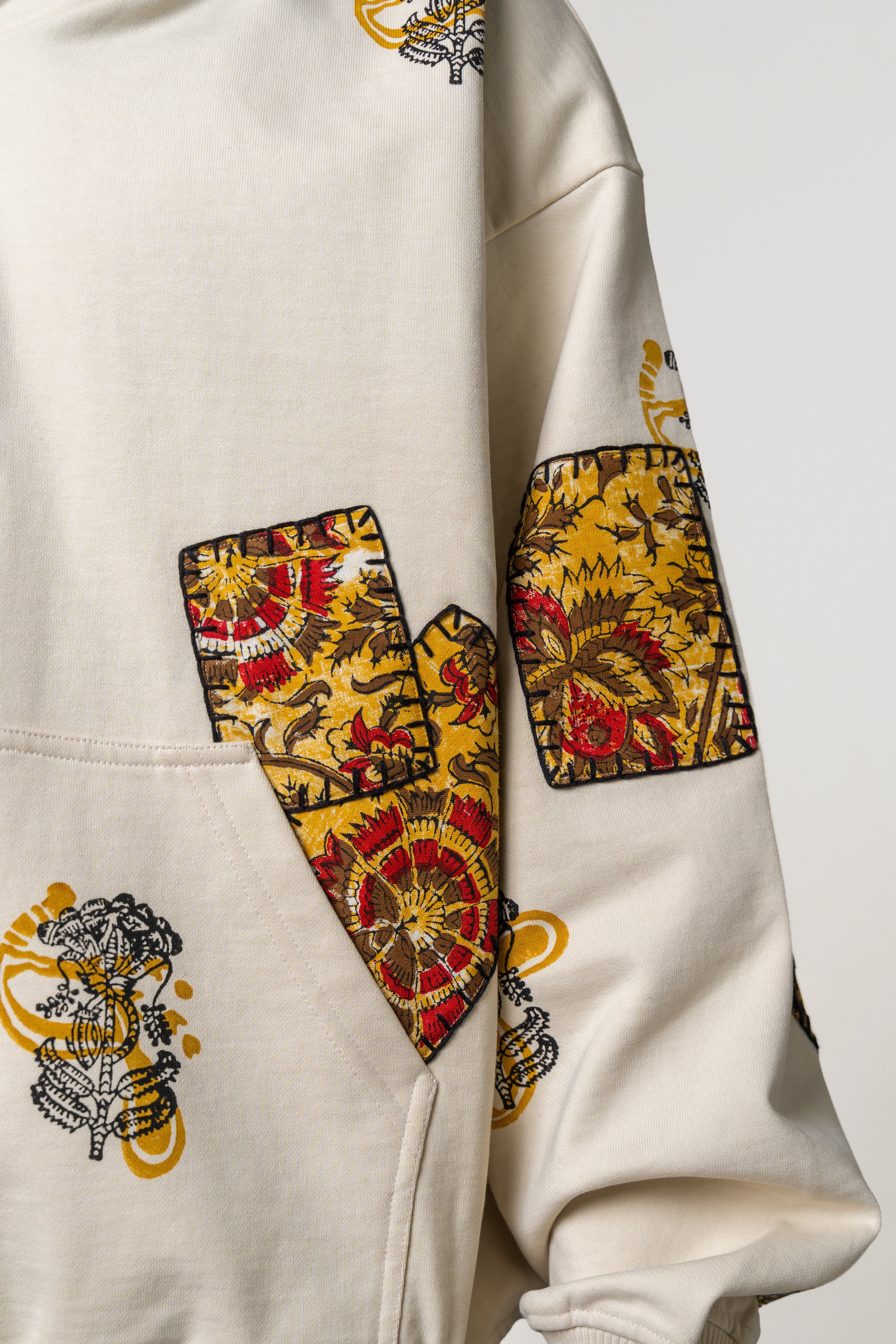 F A R A K Mustard Blockprinted Hoodie