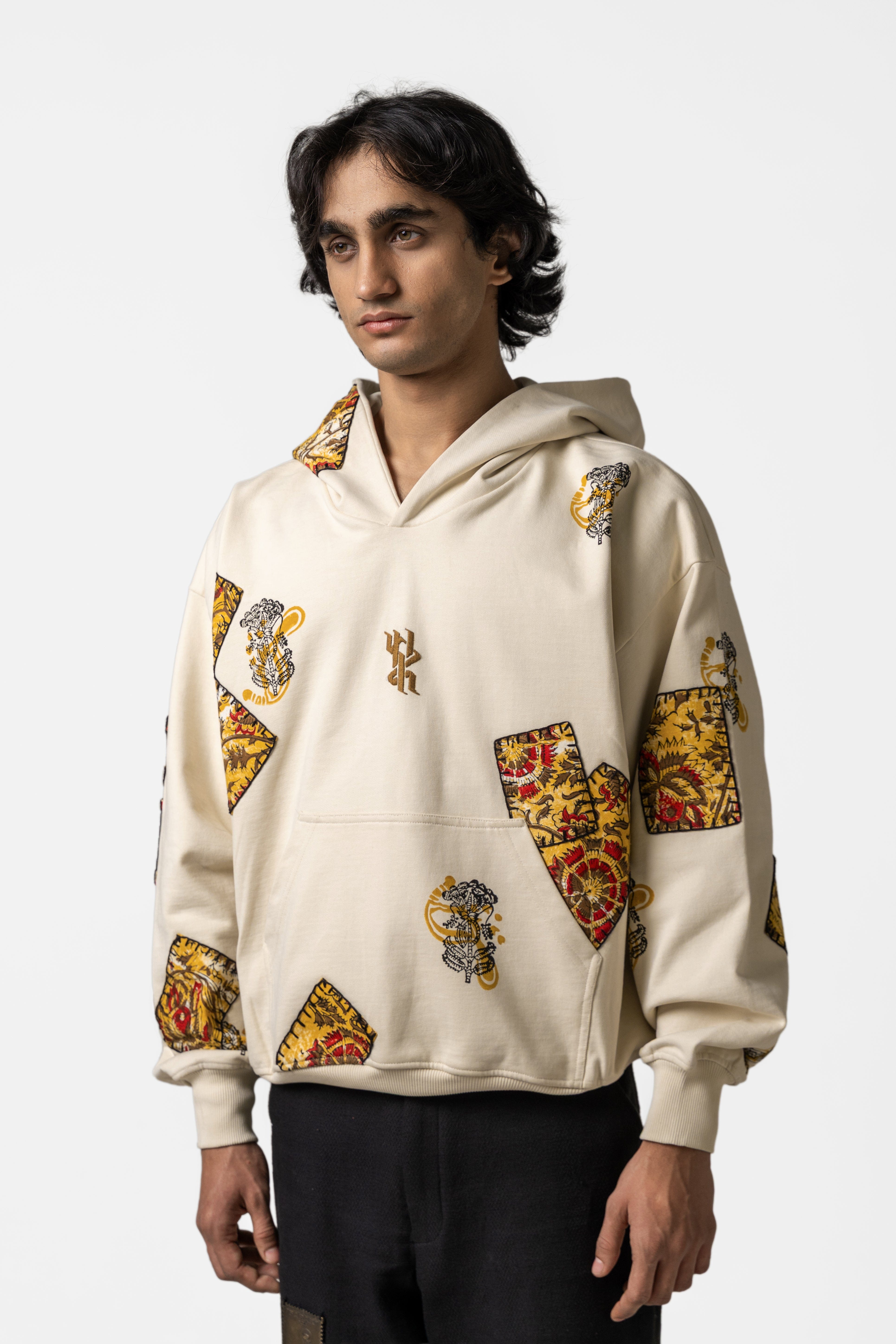 F A R A K Mustard Blockprinted Hoodie