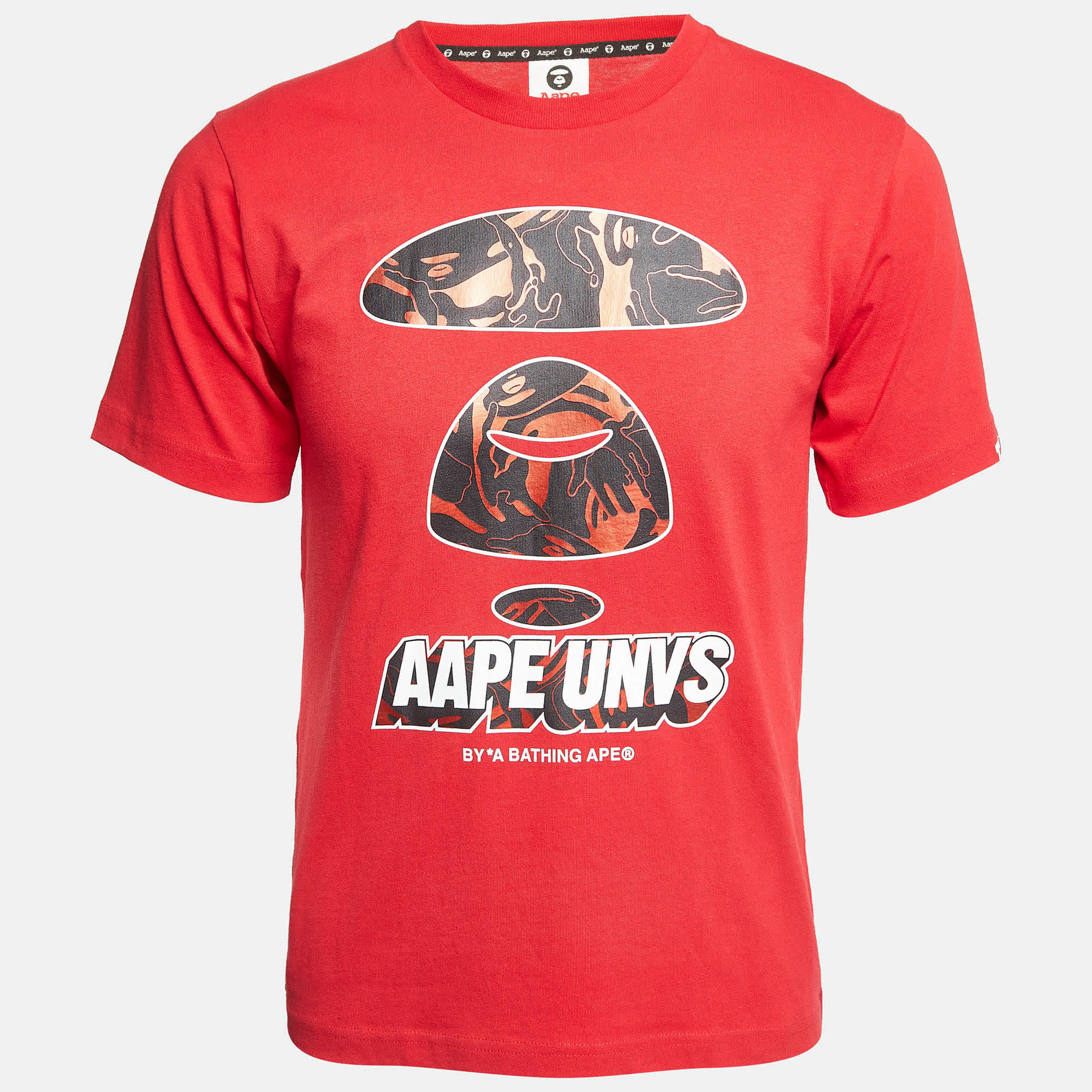 A Bathing Ape Red Digital Printed Cotton Knit Crew Neck T - Shirt