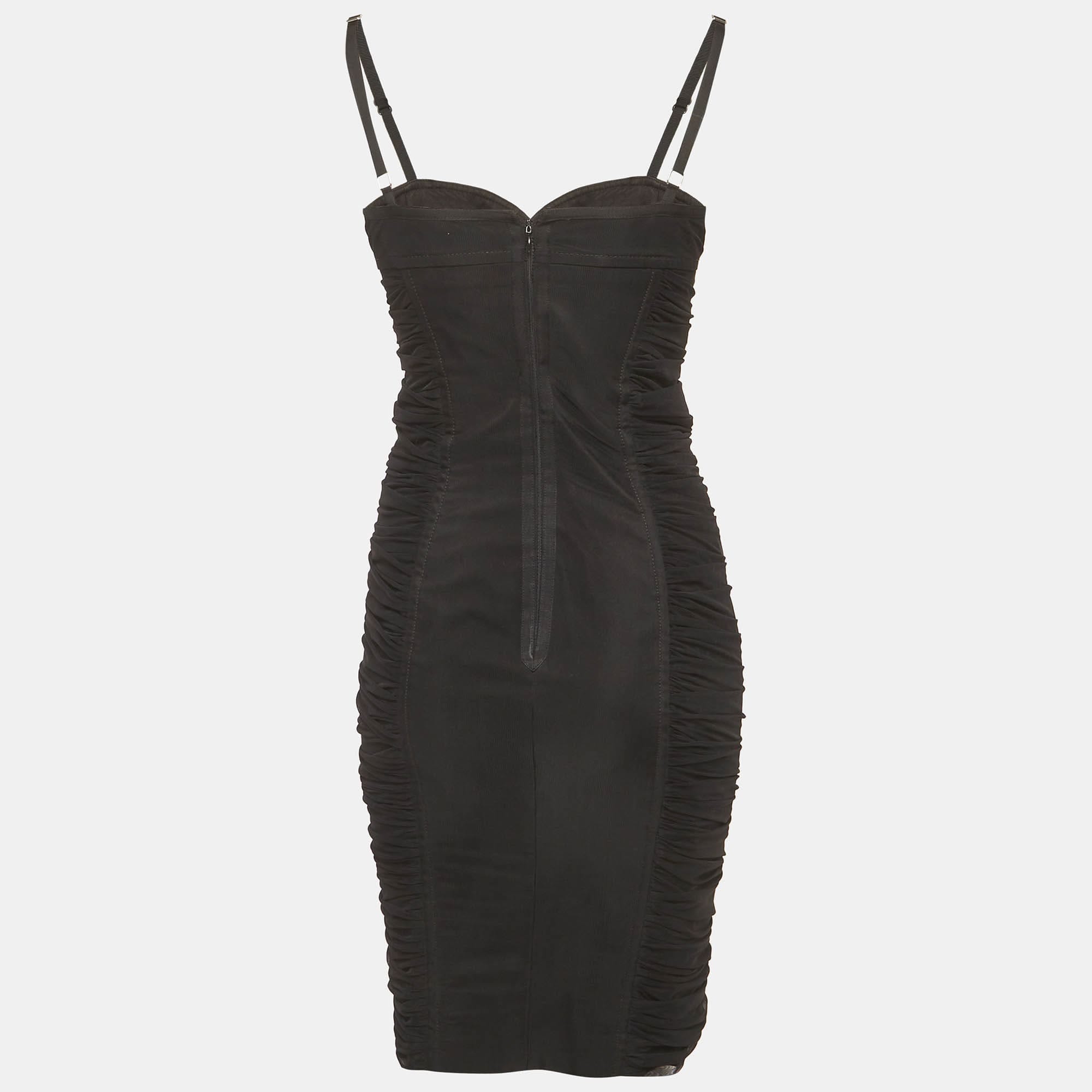 Dsquared2 Black Tulle Ruched Bodycon Dress
