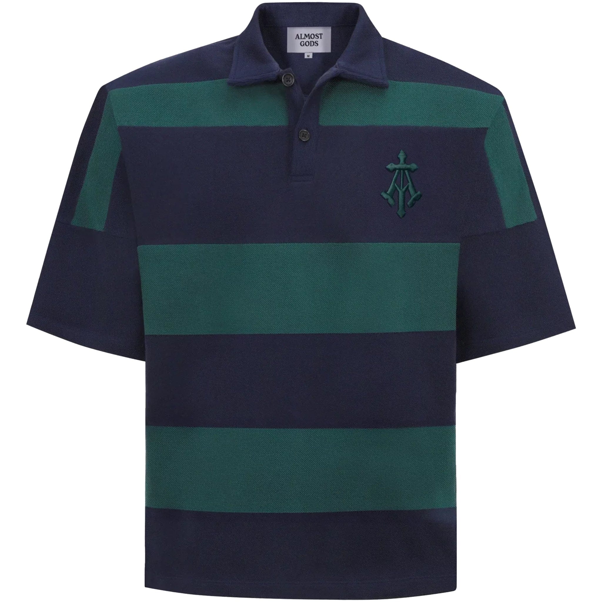 Almost Gods Alpha Cross Woven Striped Polo (Navy & Green)