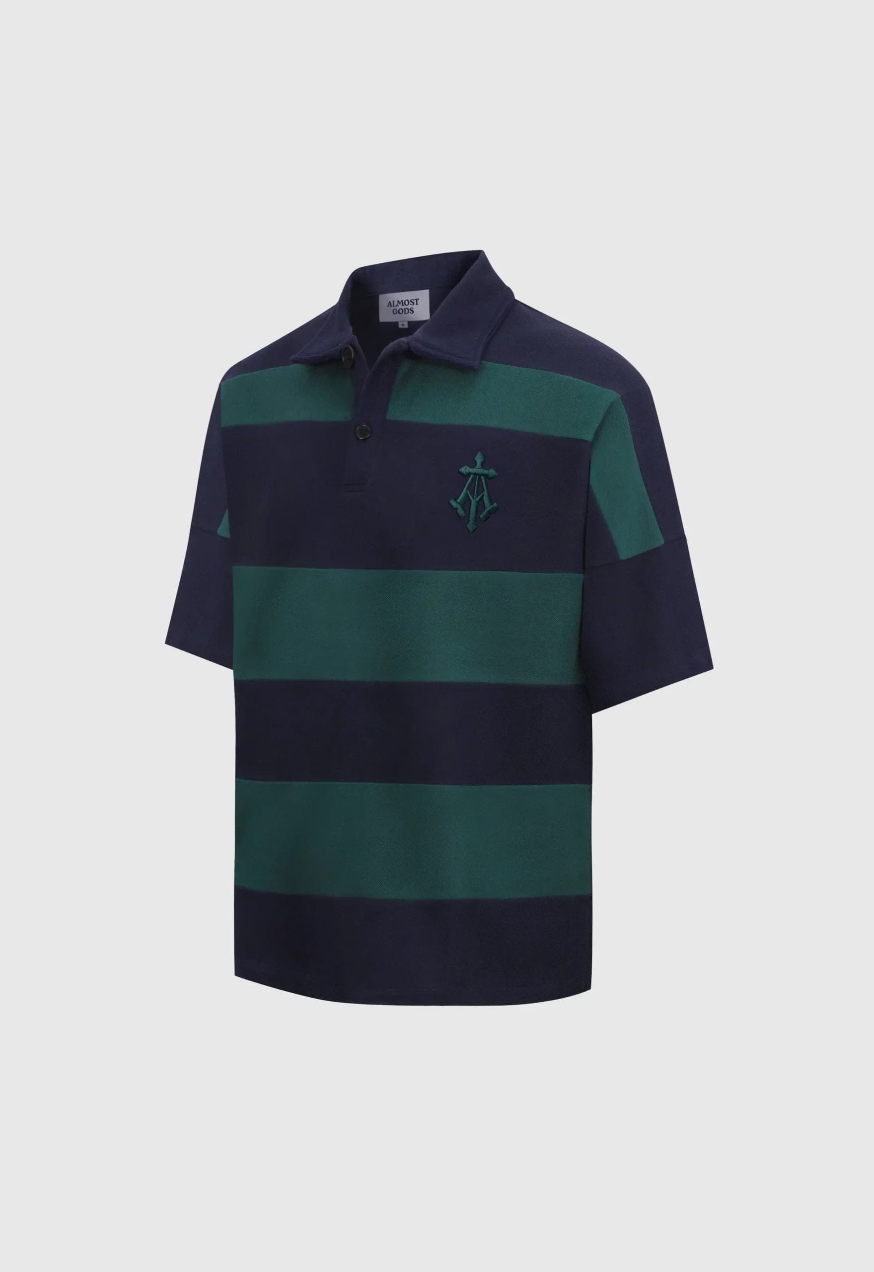 Almost Gods Alpha Cross Woven Striped Polo (Navy & Green)