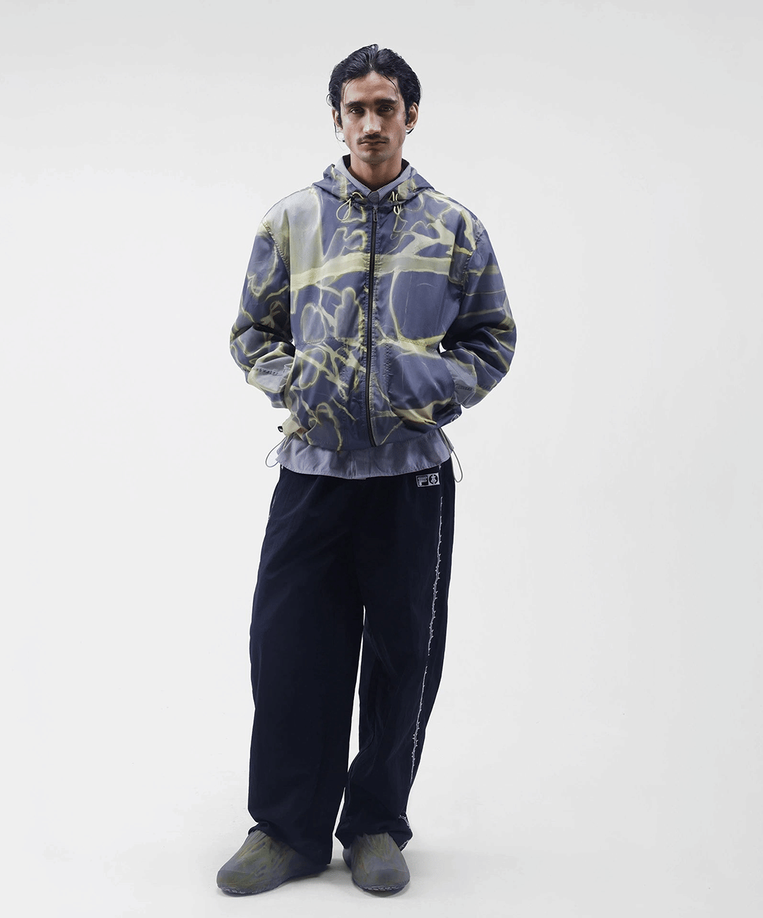 ALMOST GODS | FELT THORN BLOOM RELAXED WINDBREAKER JACKET { NAVY