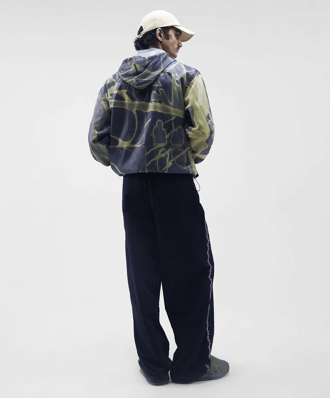 ALMOST GODS | FELT THORN BLOOM RELAXED WINDBREAKER JACKET { NAVY