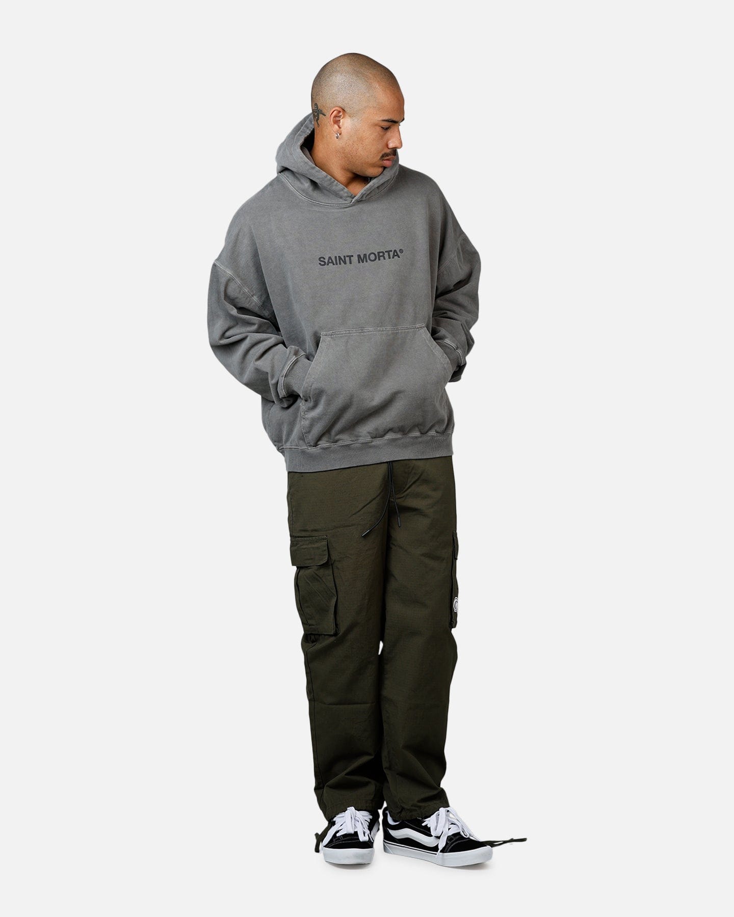 Saint Morta Memoriam Boxy Hoodie Washed Charcoal