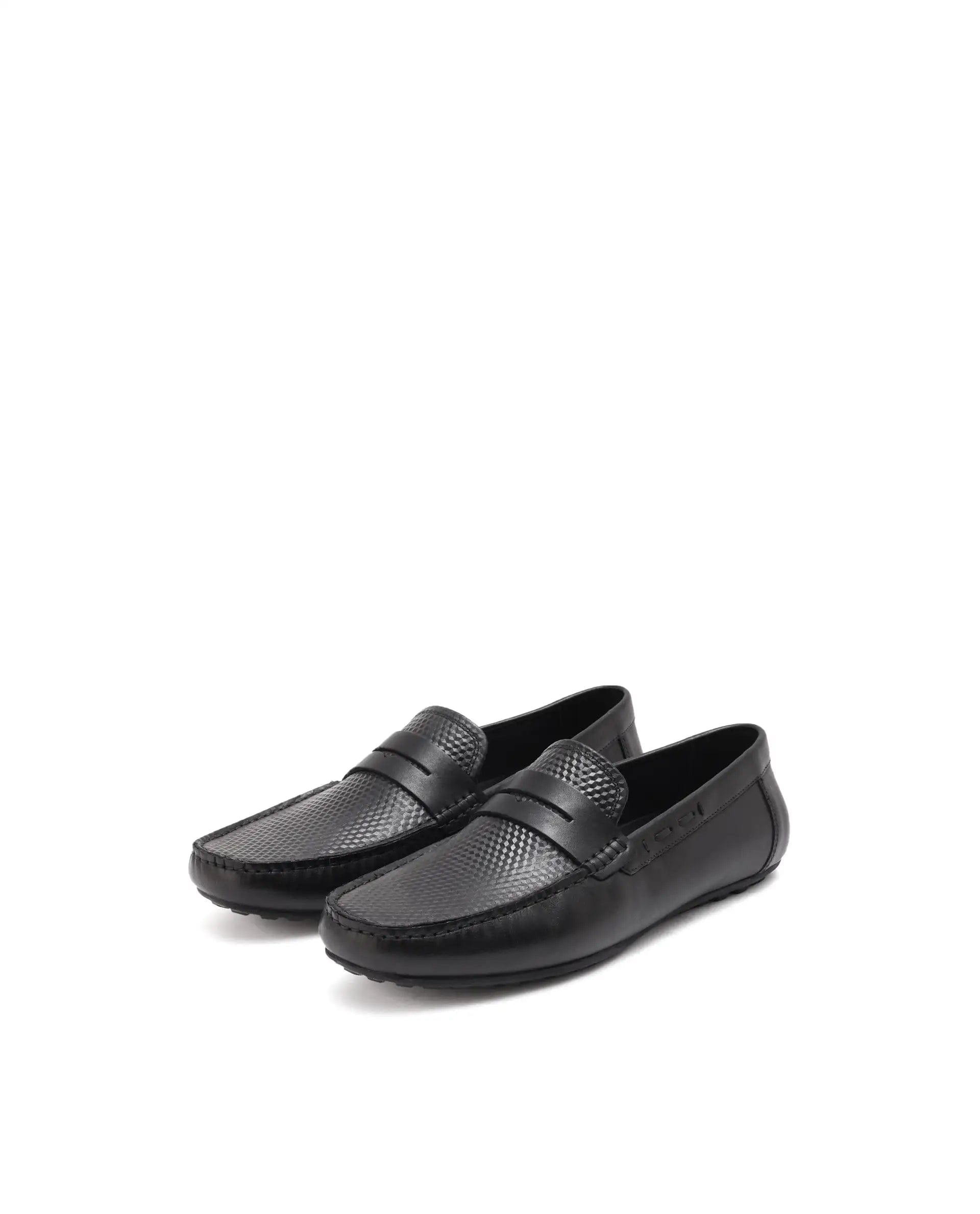 RAREZ Rare Rabbit Men's Honey Black Slip - On 3D Plated Genuine Leather Driver Moccasin