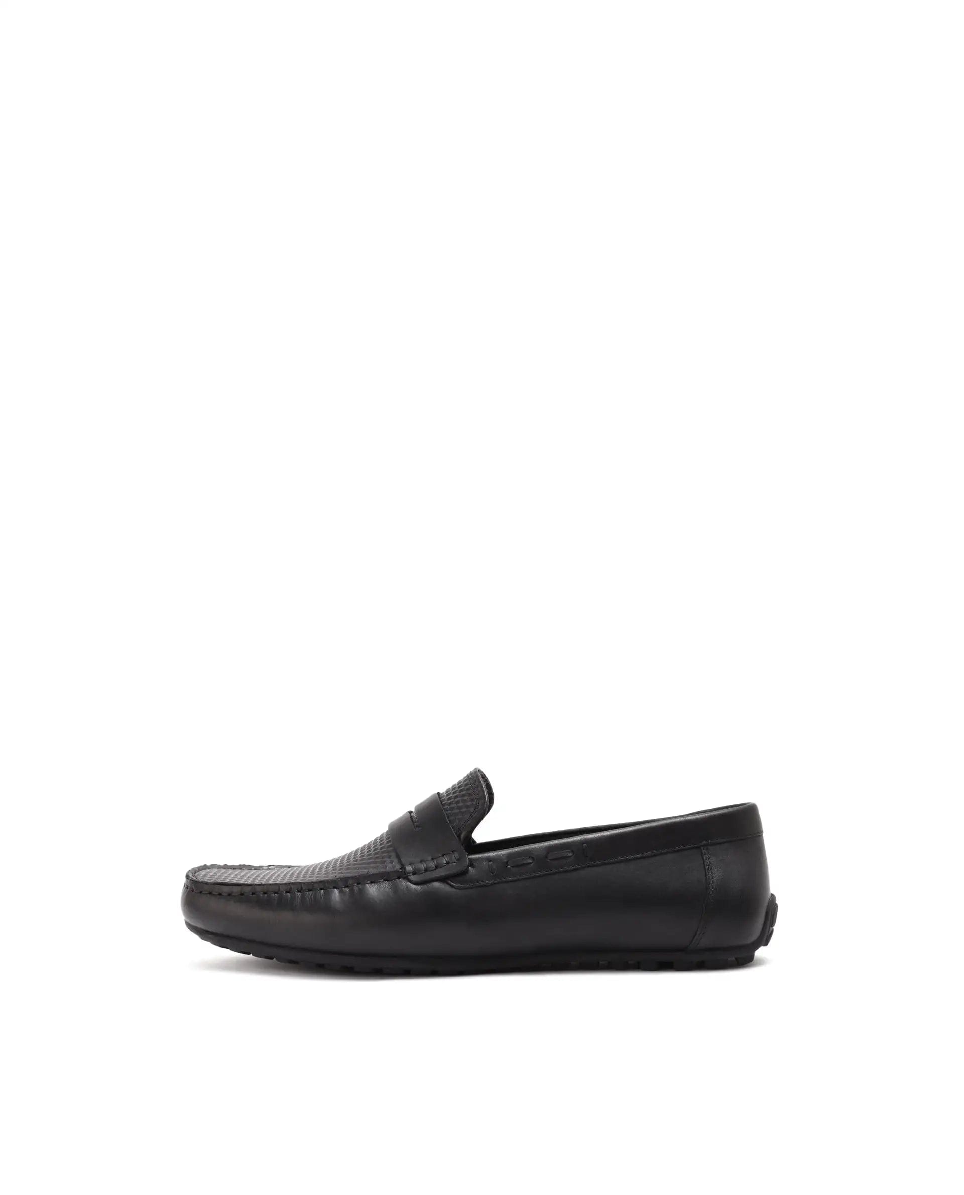 RAREZ Rare Rabbit Men's Honey Black Slip - On 3D Plated Genuine Leather Driver Moccasin