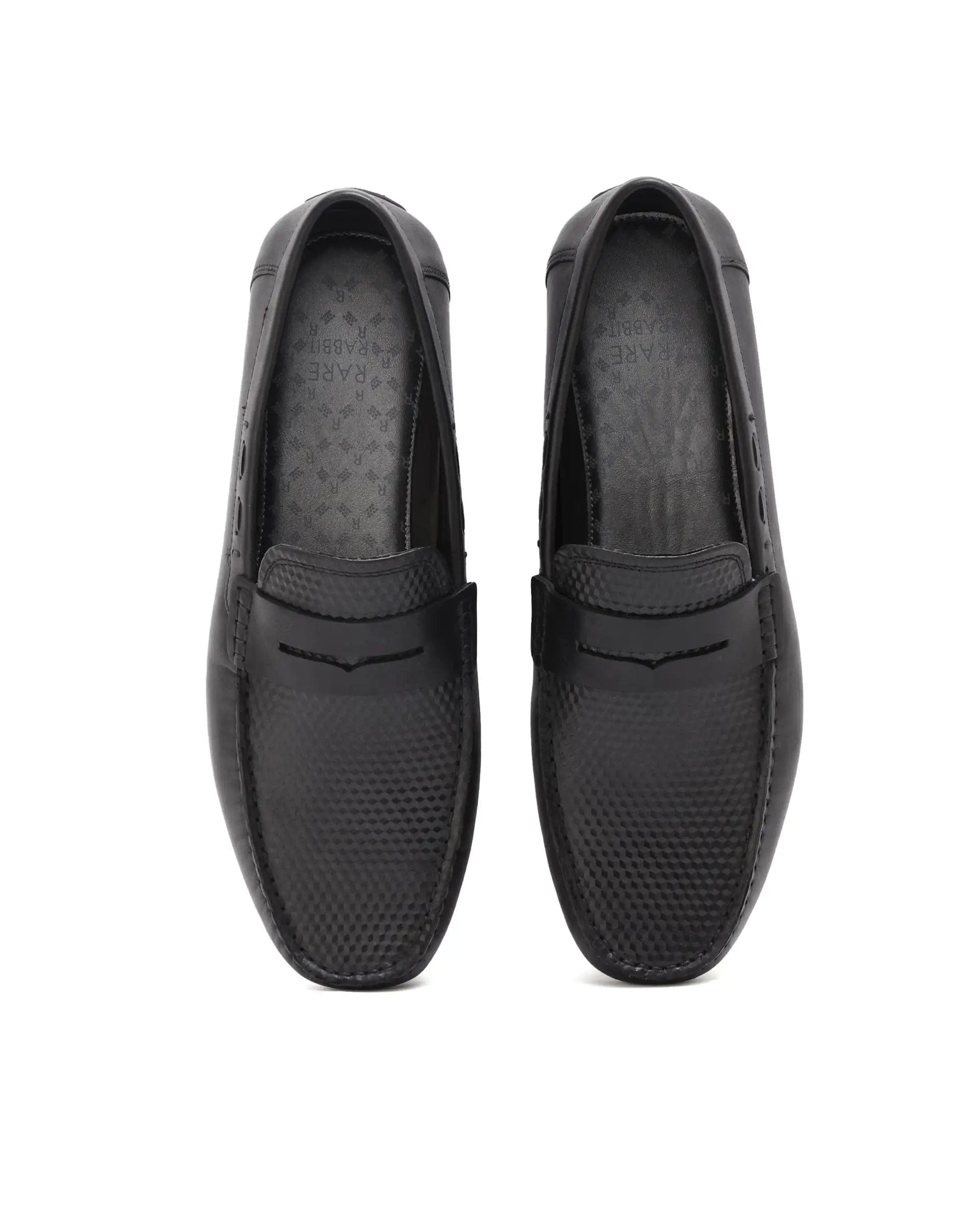 RAREZ Rare Rabbit Men's Honey Black Slip - On 3D Plated Genuine Leather Driver Moccasin