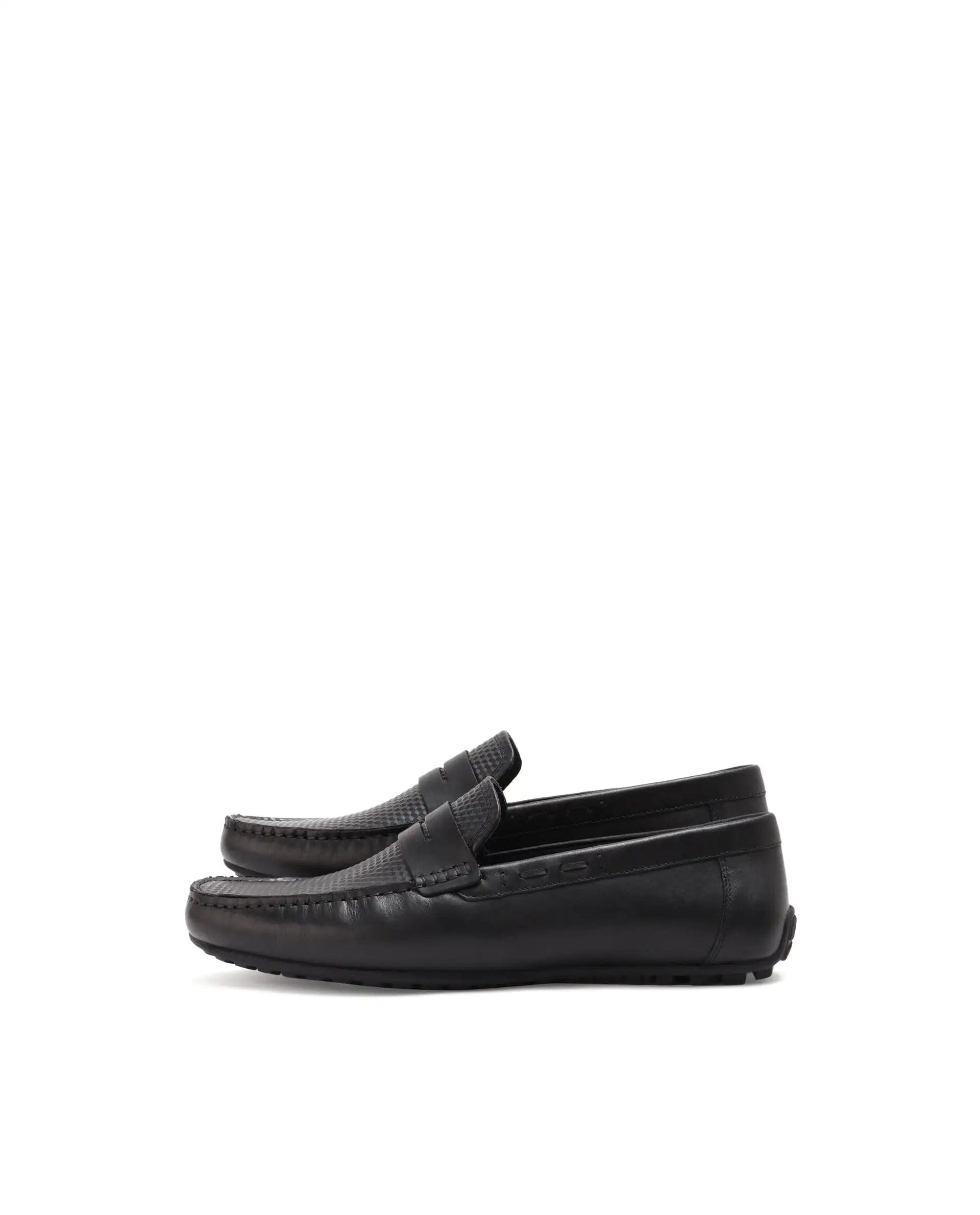 RAREZ Rare Rabbit Men's Honey Black Slip - On 3D Plated Genuine Leather Driver Moccasin