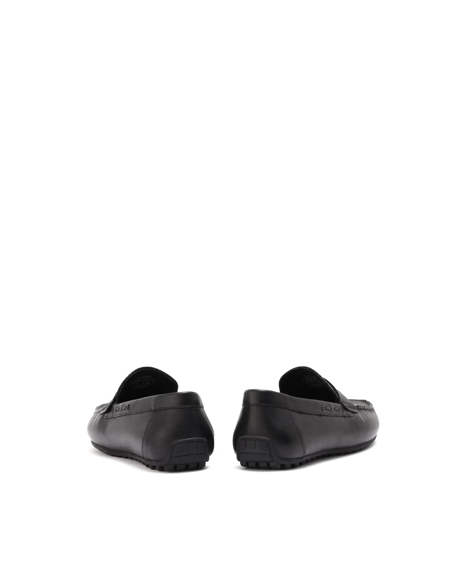 RAREZ Rare Rabbit Men's Honey Black Slip - On 3D Plated Genuine Leather Driver Moccasin