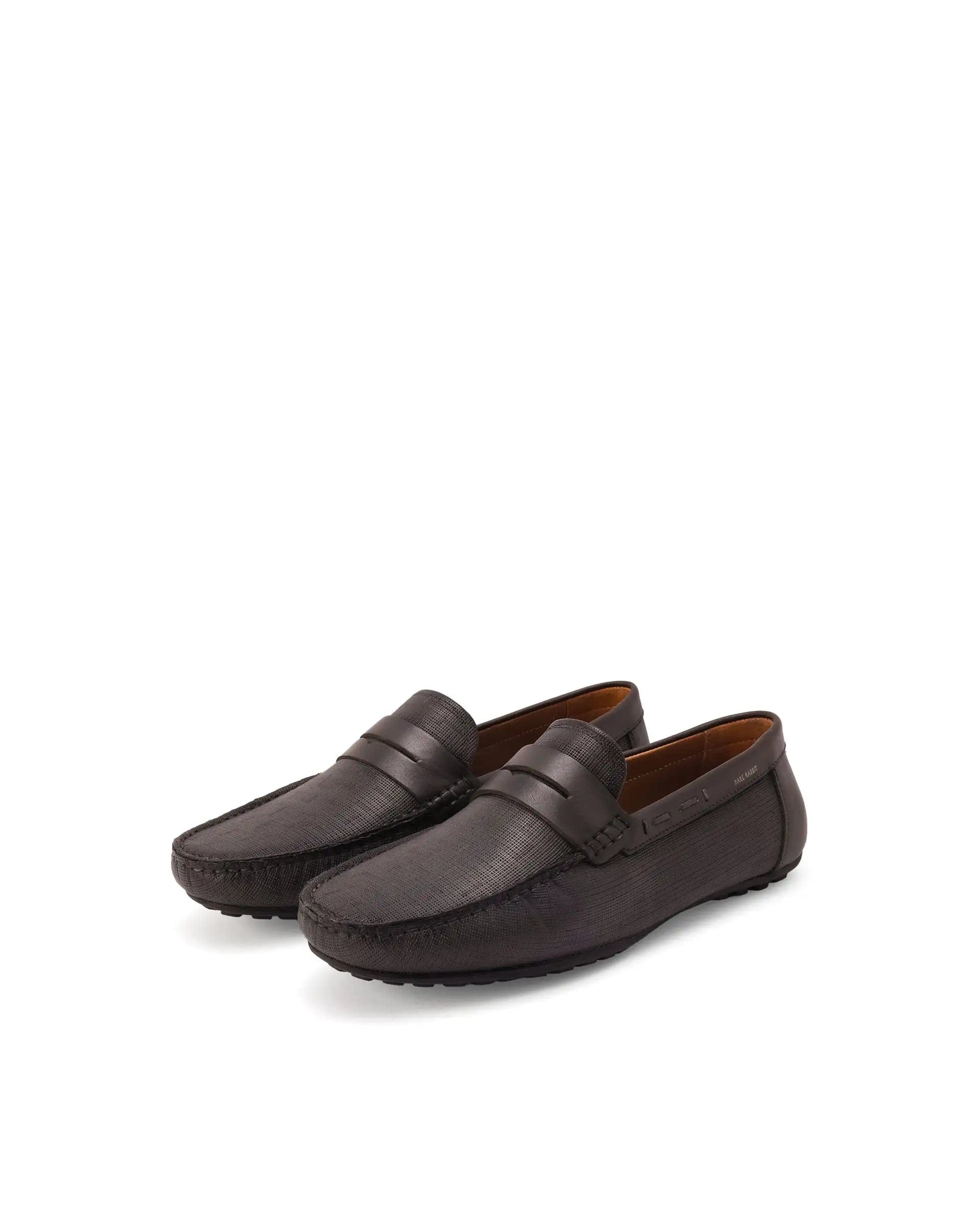 RAREZ Rare Rabbit Men's Saffian Brown Slip - On Textured Genuine Leather Driver Moccasin