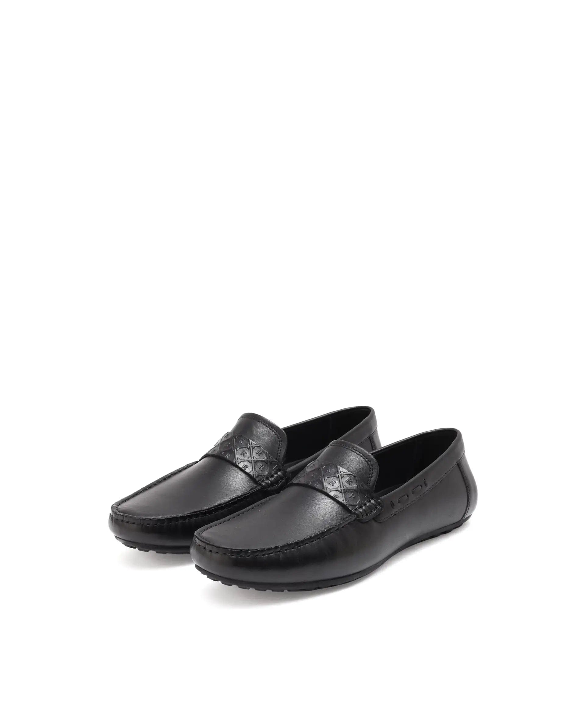 RAREZ Rare Rabbit Men's Bold Black Slip - On Monotone Genuine Leather Driver Moccasin